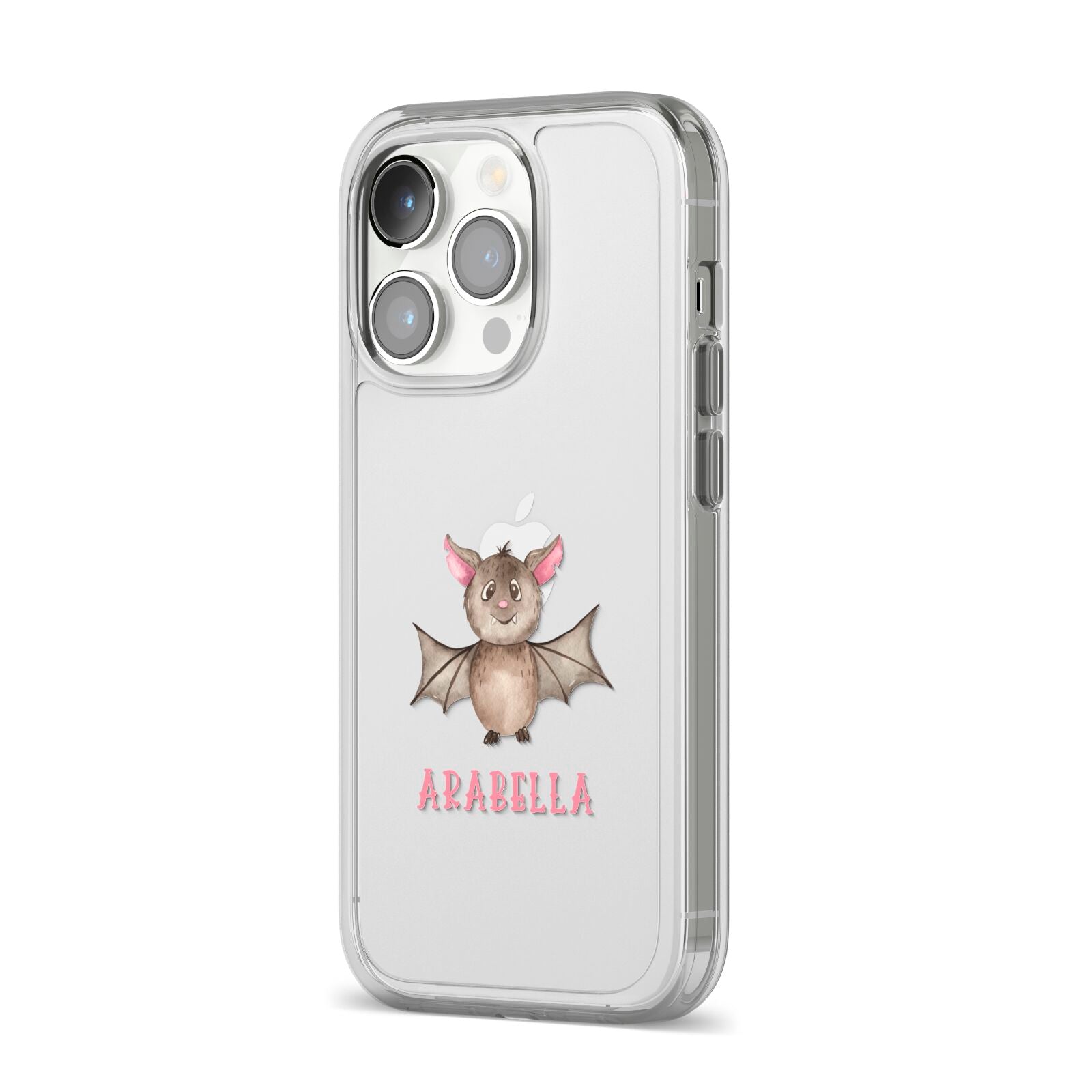 Bat Personalised iPhone 14 Pro Clear Tough Case Silver Angled Image