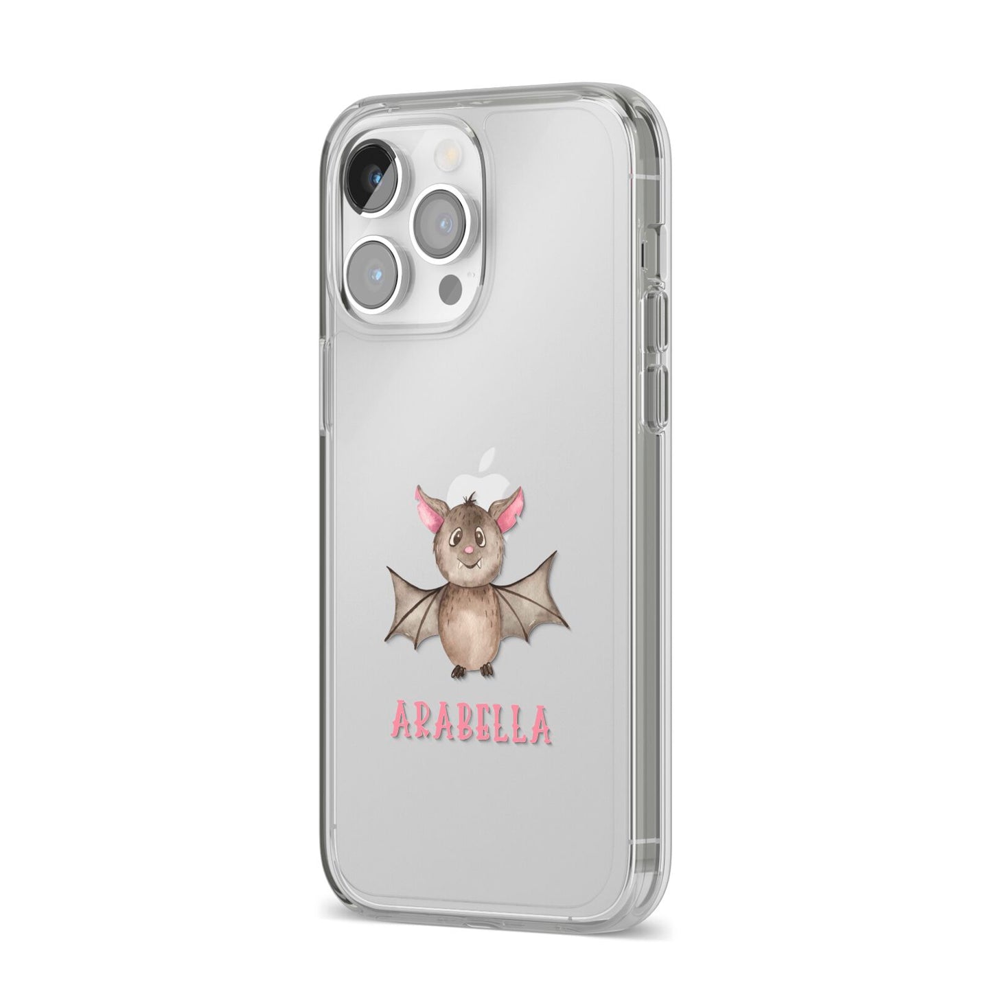Bat Personalised iPhone 14 Pro Max Clear Tough Case Silver Angled Image