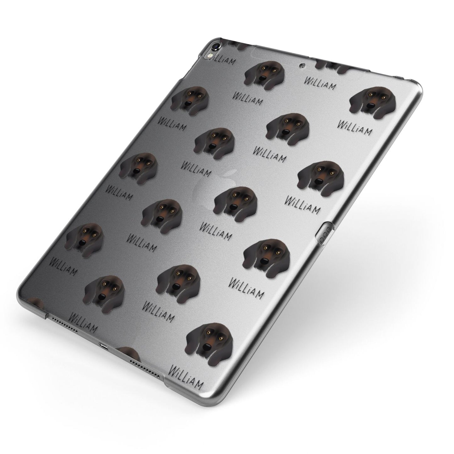Bavarian Mountain Hound Icon with Name Apple iPad Case on Grey iPad Side View