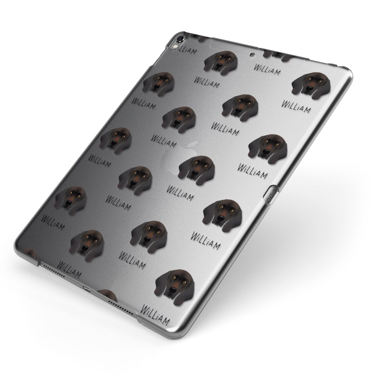 Bavarian Mountain Hound Icon with Name Apple iPad Case on Grey iPad Side View