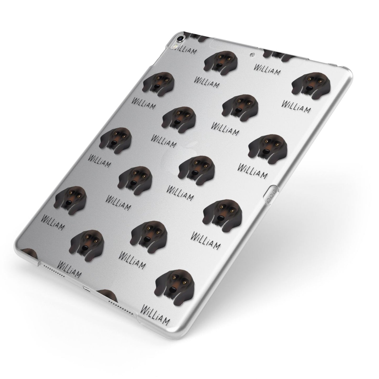 Bavarian Mountain Hound Icon with Name Apple iPad Case on Silver iPad Side View
