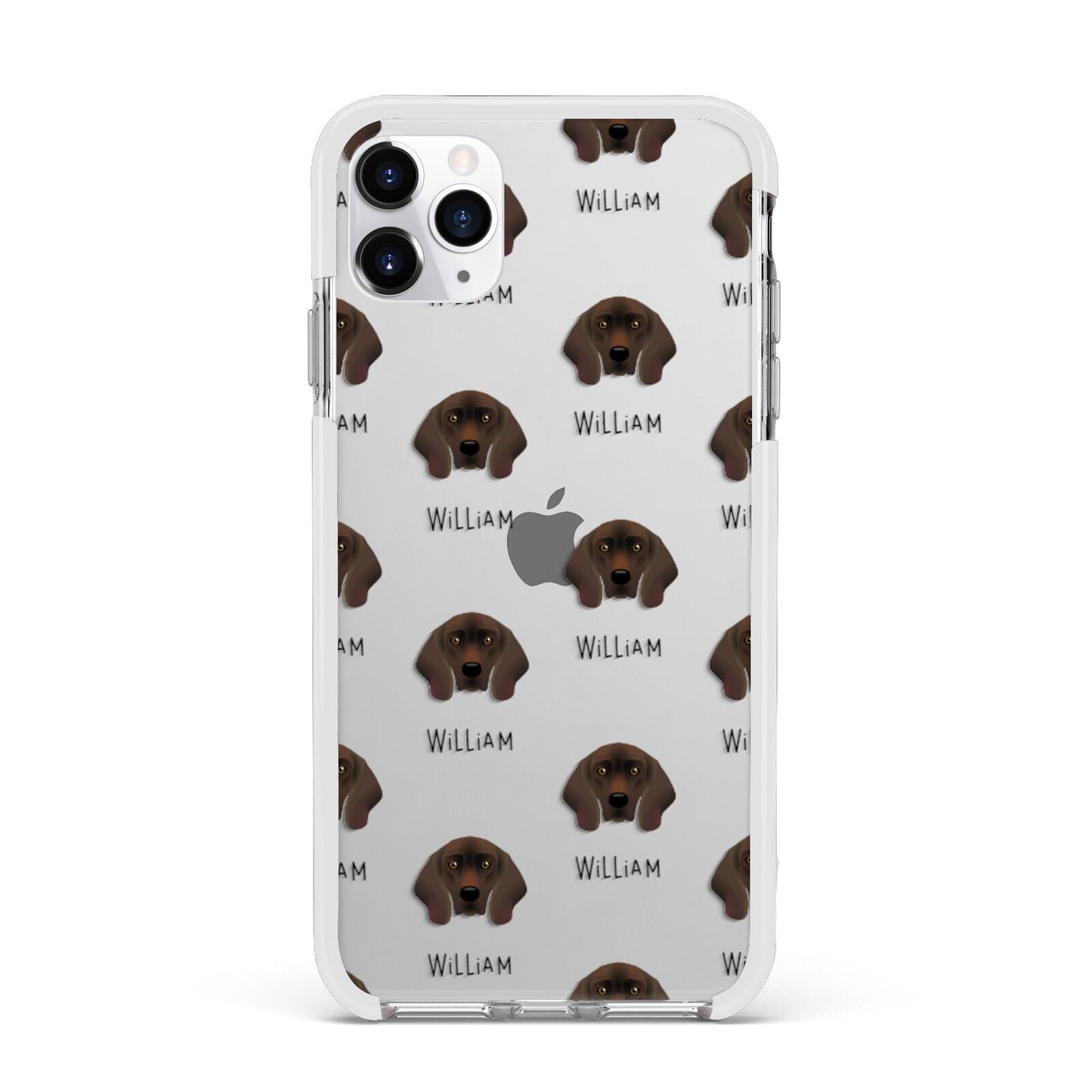 Bavarian Mountain Hound Icon with Name Apple iPhone 11 Pro Max in Silver with White Impact Case