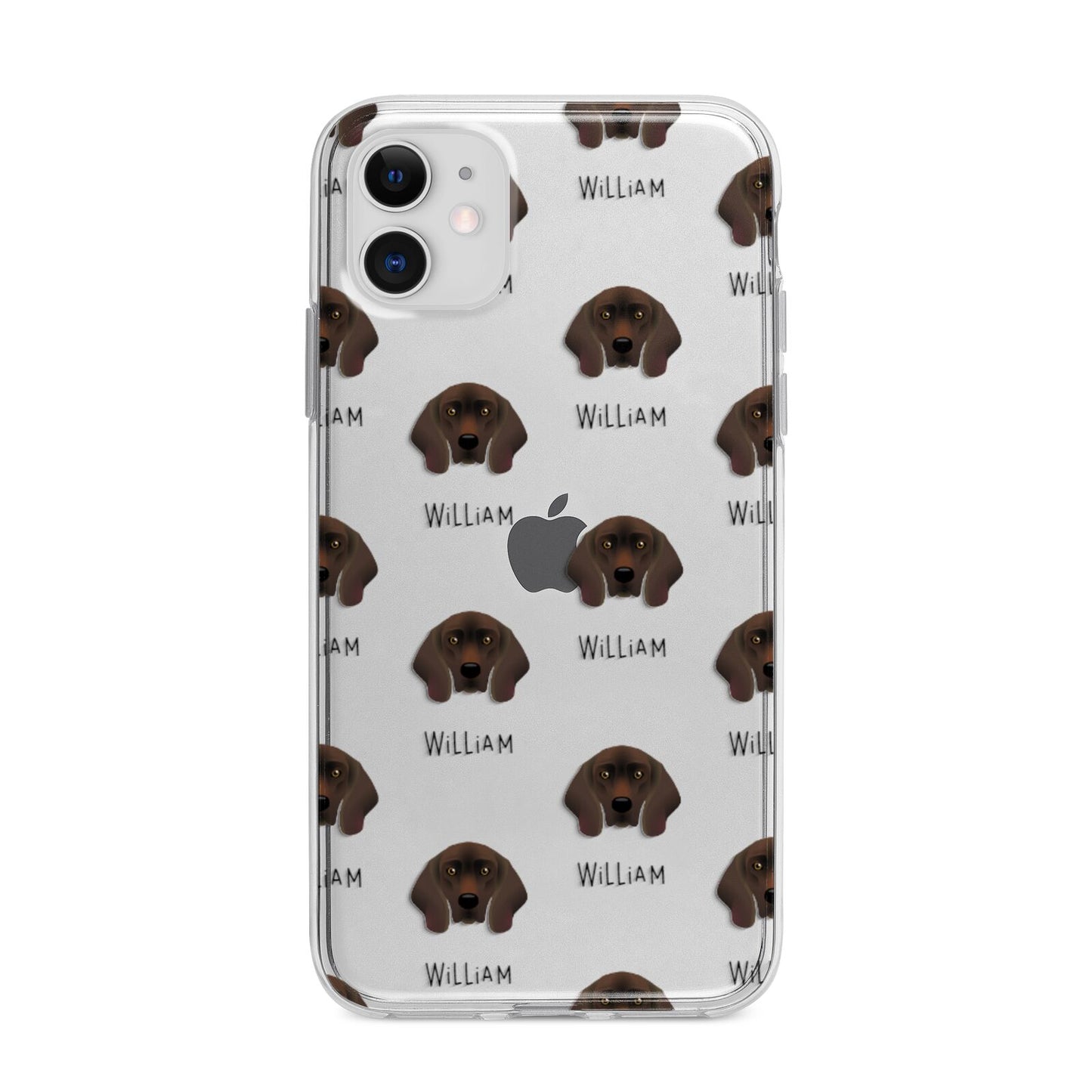Bavarian Mountain Hound Icon with Name Apple iPhone 11 in White with Bumper Case