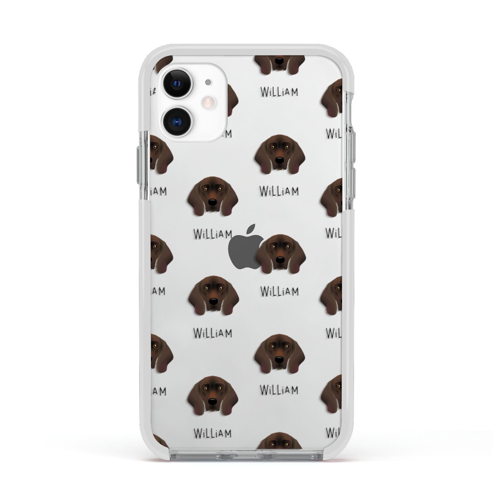 Bavarian Mountain Hound Icon with Name Apple iPhone 11 in White with White Impact Case
