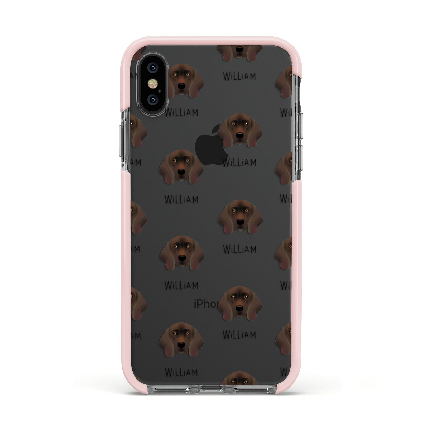 Bavarian Mountain Hound Icon with Name Apple iPhone Xs Impact Case Pink Edge on Black Phone