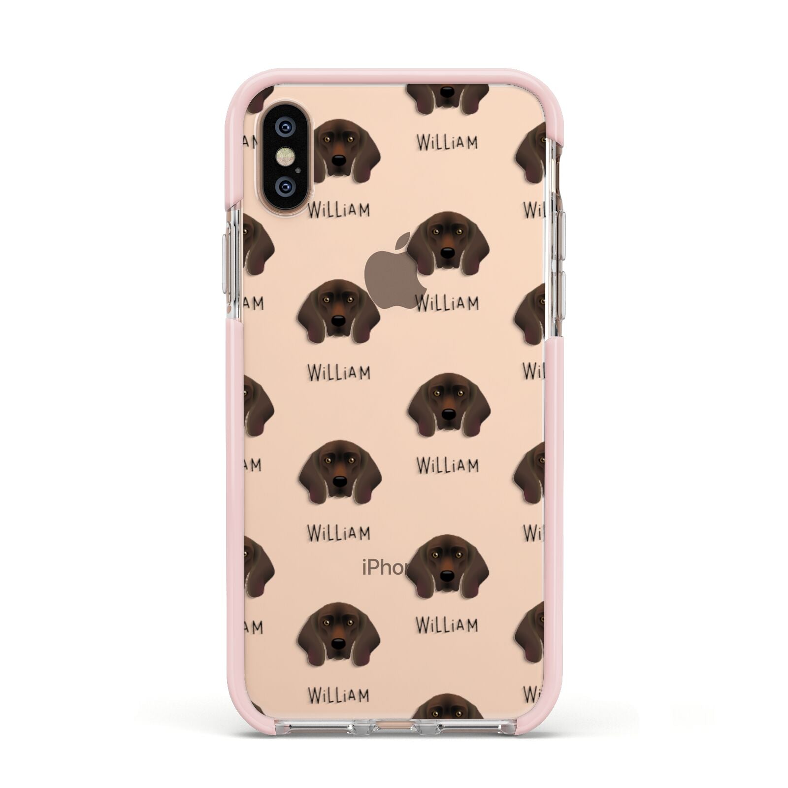 Bavarian Mountain Hound Icon with Name Apple iPhone Xs Impact Case Pink Edge on Gold Phone
