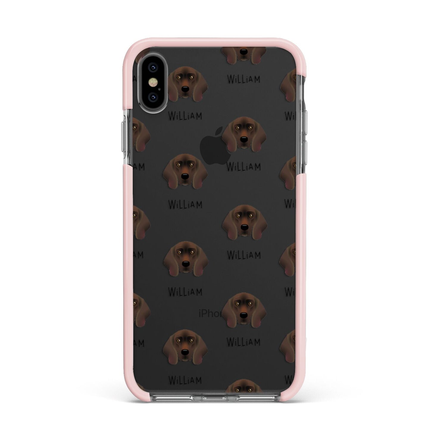 Bavarian Mountain Hound Icon with Name Apple iPhone Xs Max Impact Case Pink Edge on Black Phone