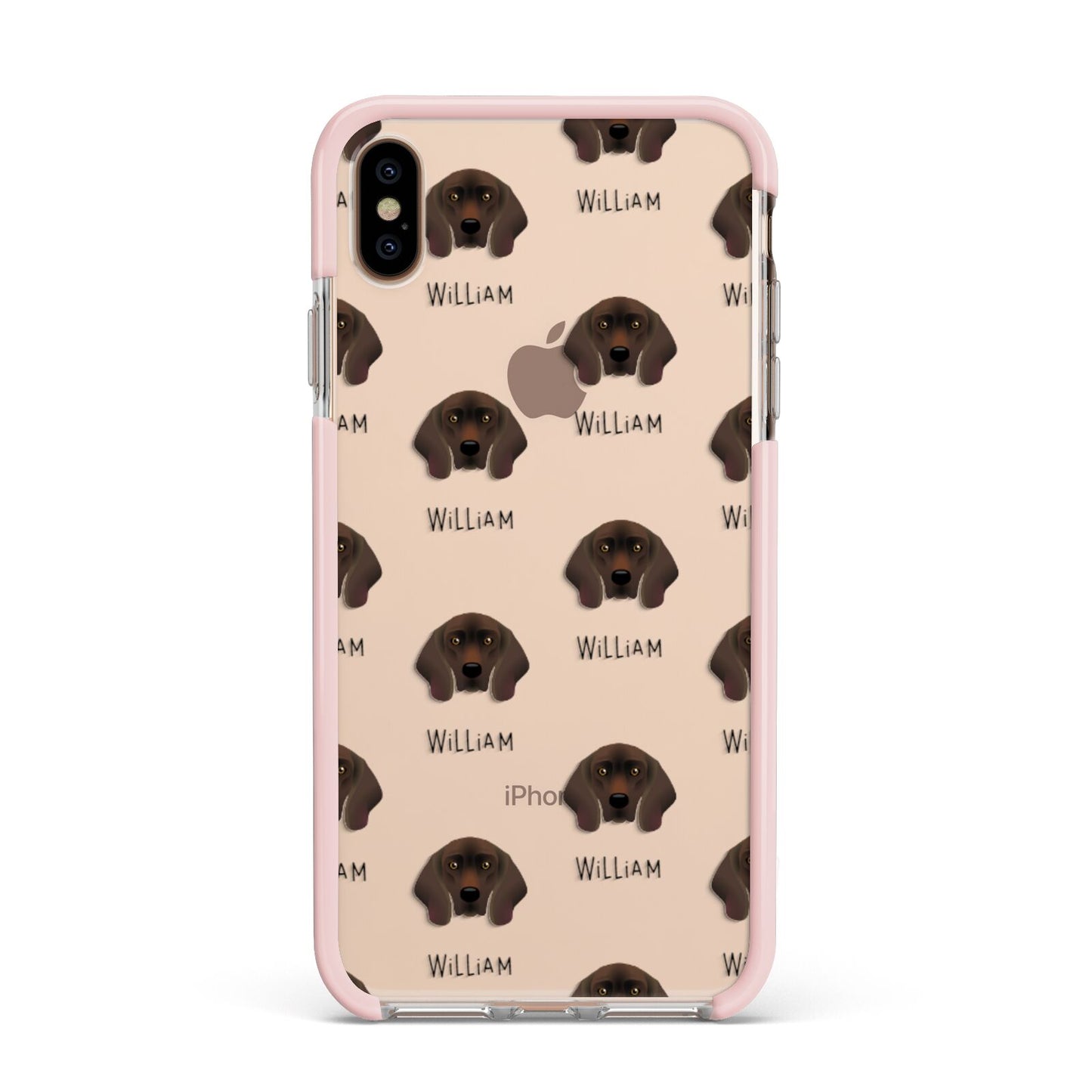 Bavarian Mountain Hound Icon with Name Apple iPhone Xs Max Impact Case Pink Edge on Gold Phone