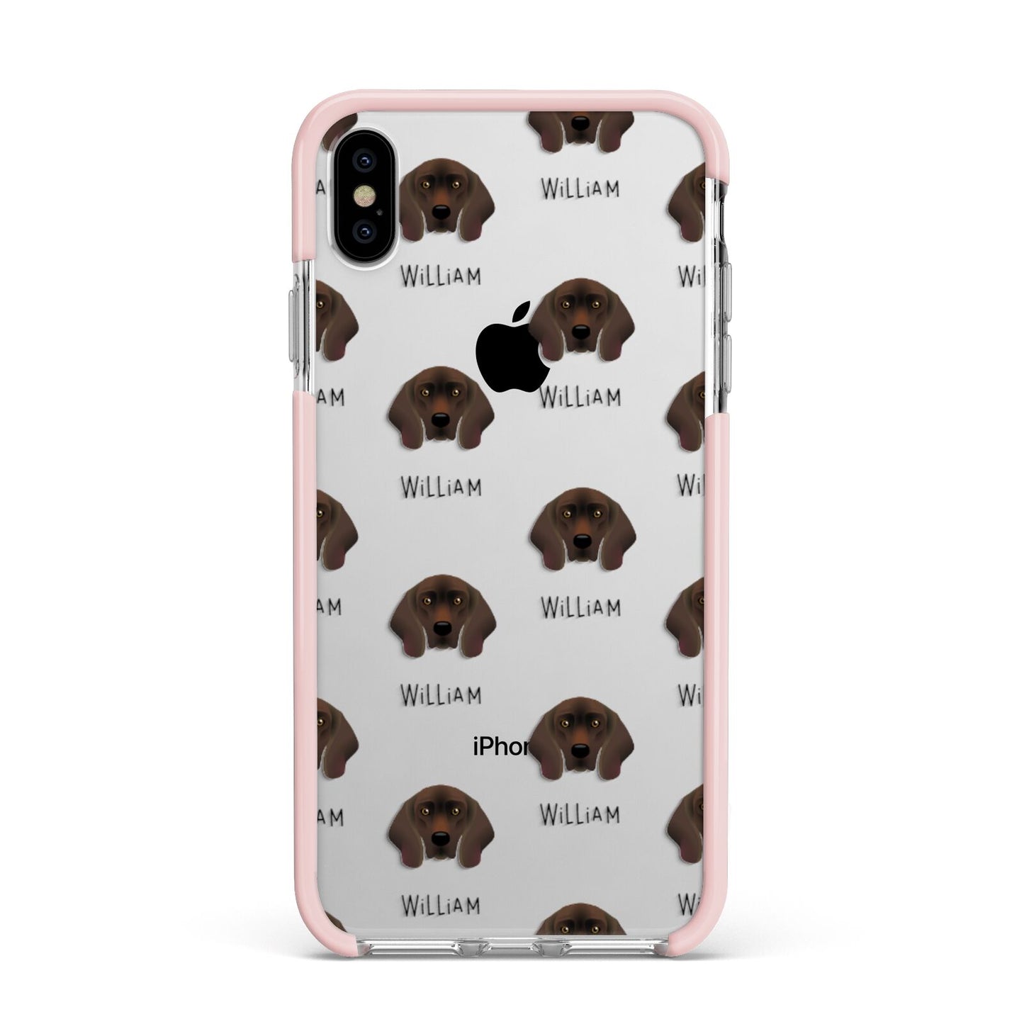 Bavarian Mountain Hound Icon with Name Apple iPhone Xs Max Impact Case Pink Edge on Silver Phone