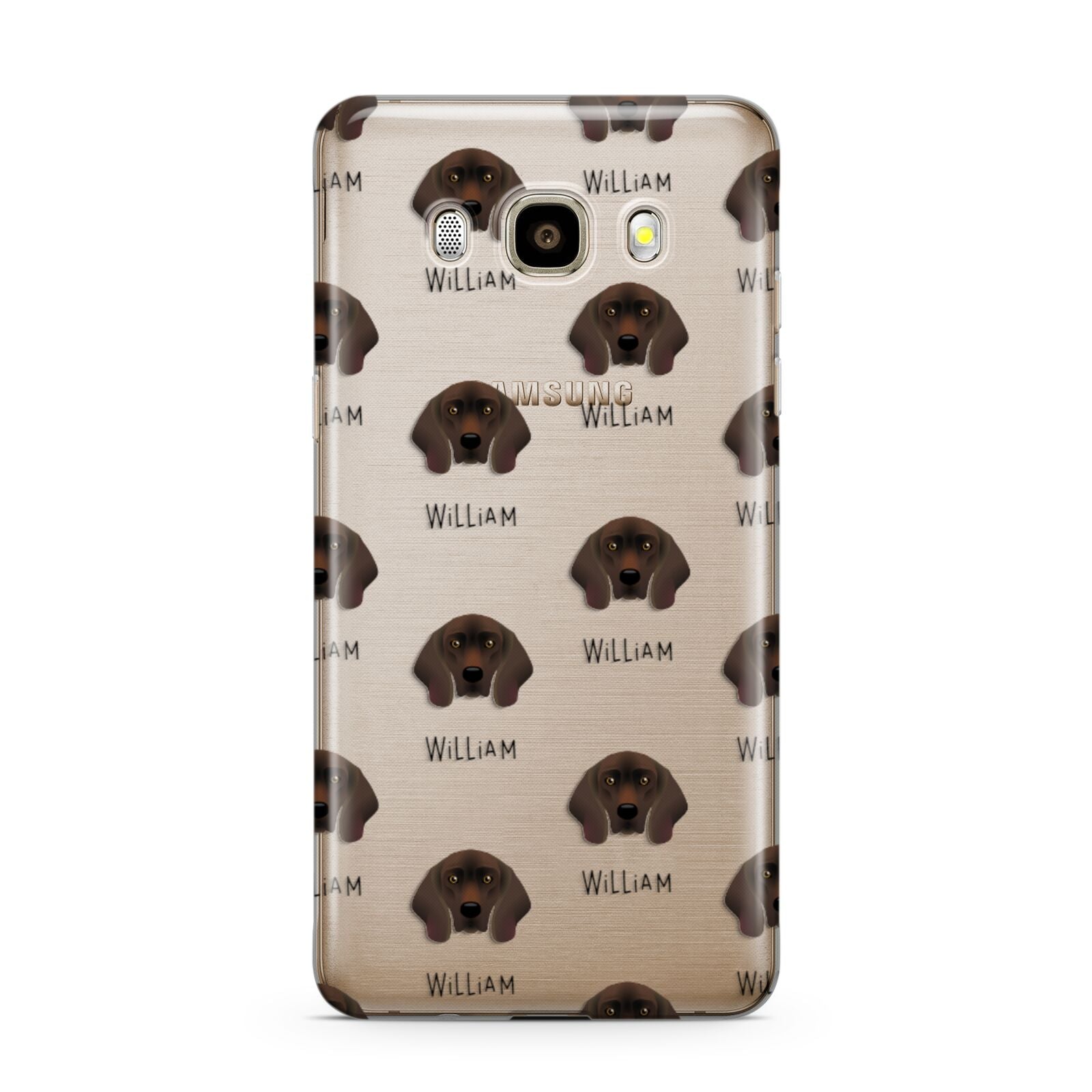Bavarian Mountain Hound Icon with Name Samsung Galaxy J7 2016 Case on gold phone