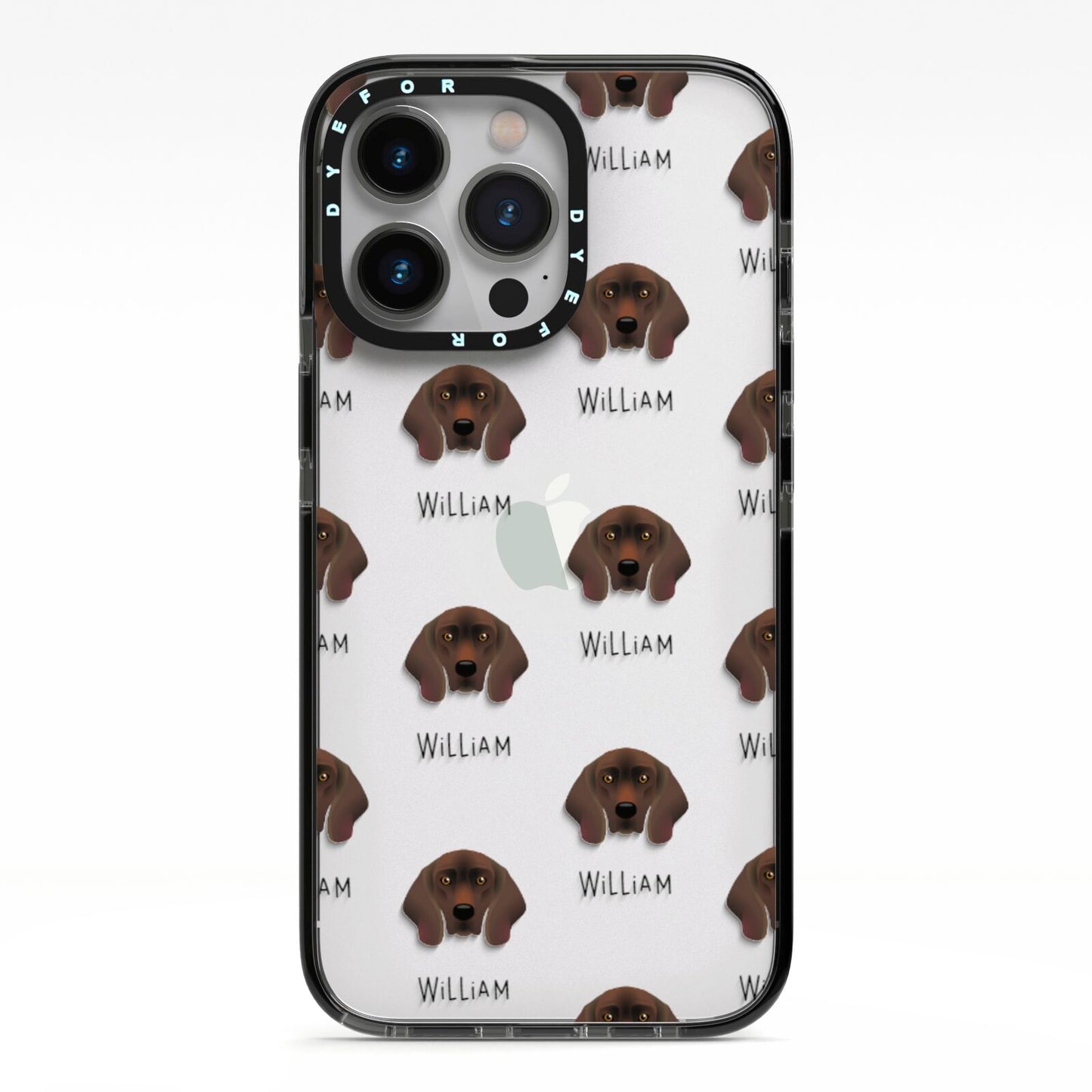 Bavarian Mountain Hound Icon with Name iPhone 13 Pro Black Impact Case on Silver phone