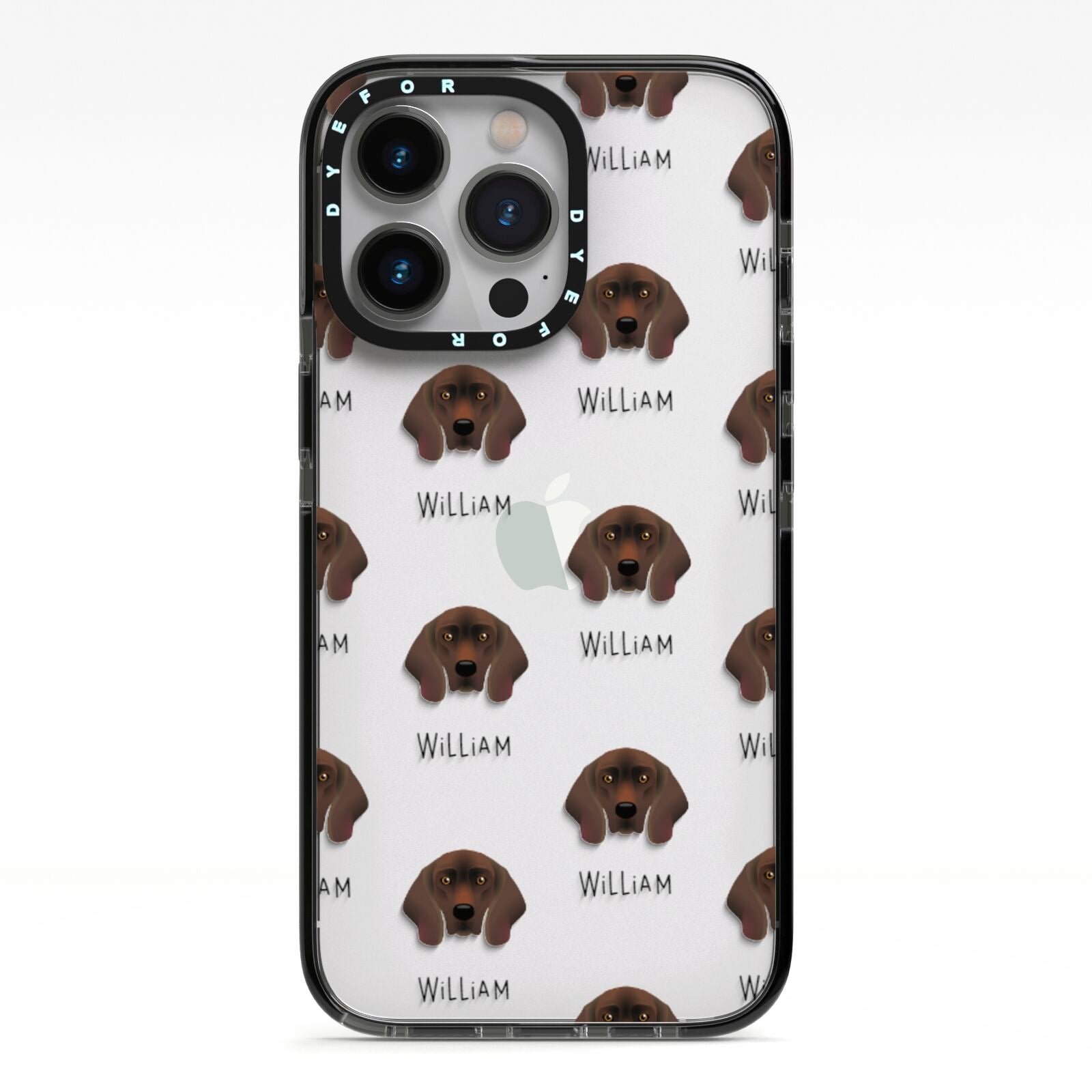 Bavarian Mountain Hound Icon with Name iPhone 13 Pro Black Impact Case on Silver phone