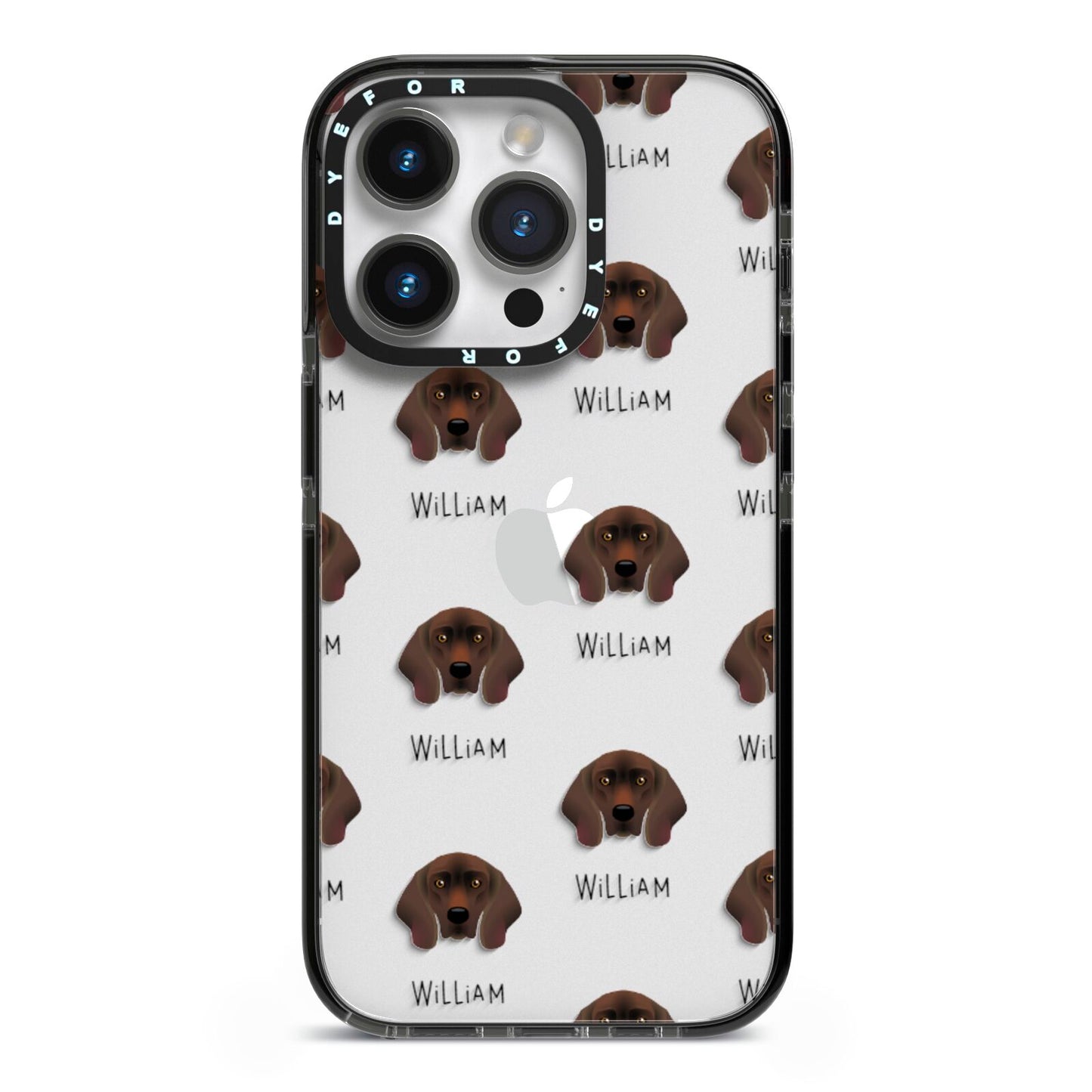 Bavarian Mountain Hound Icon with Name iPhone 14 Pro Black Impact Case on Silver phone