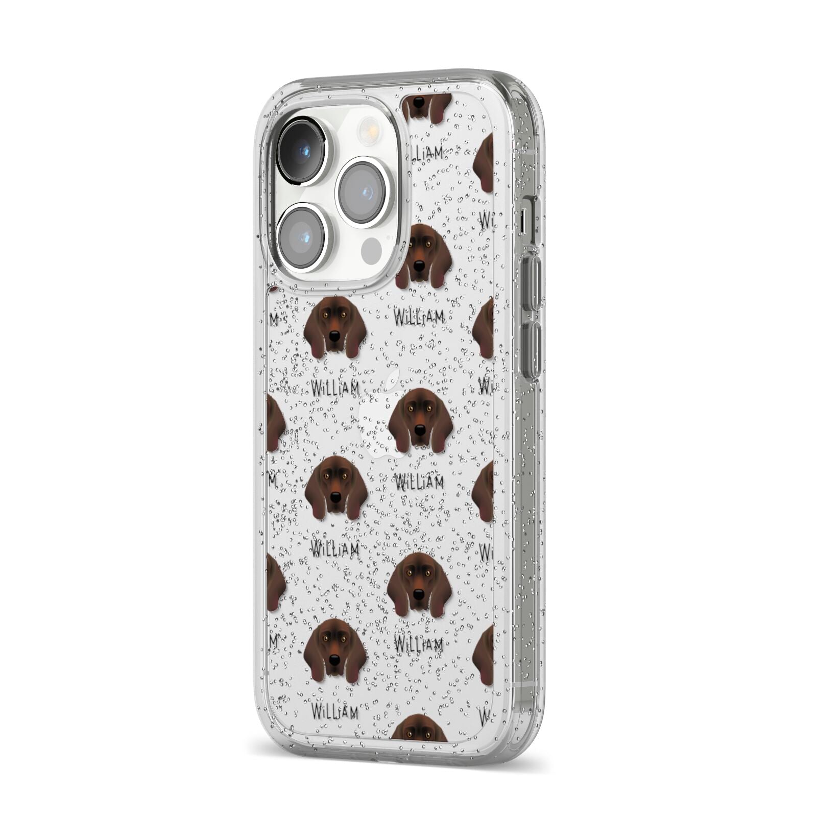 Bavarian Mountain Hound Icon with Name iPhone 14 Pro Glitter Tough Case Silver Angled Image