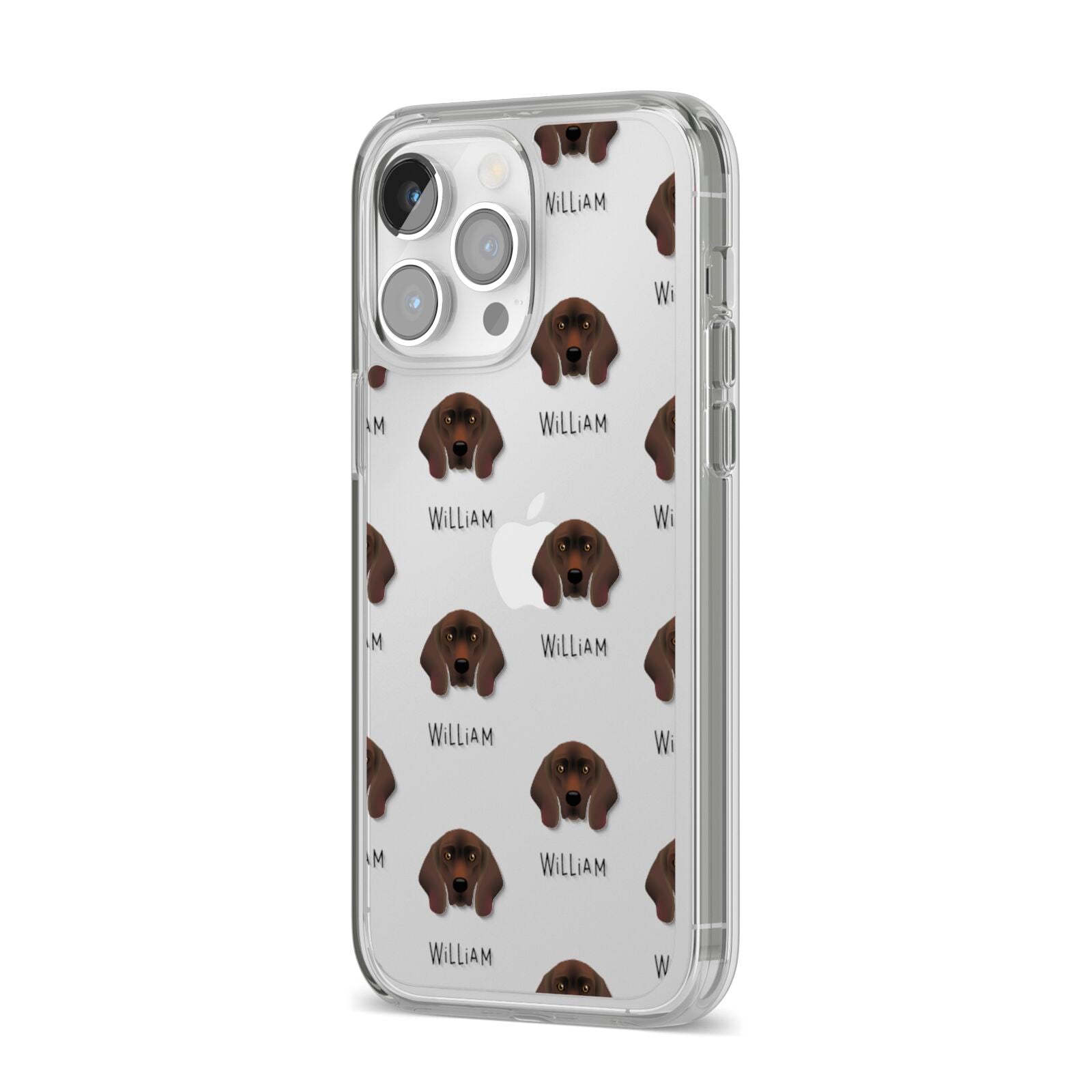 Bavarian Mountain Hound Icon with Name iPhone 14 Pro Max Clear Tough Case Silver Angled Image