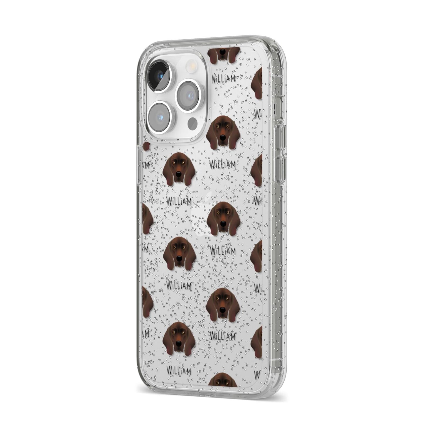Bavarian Mountain Hound Icon with Name iPhone 14 Pro Max Glitter Tough Case Silver Angled Image