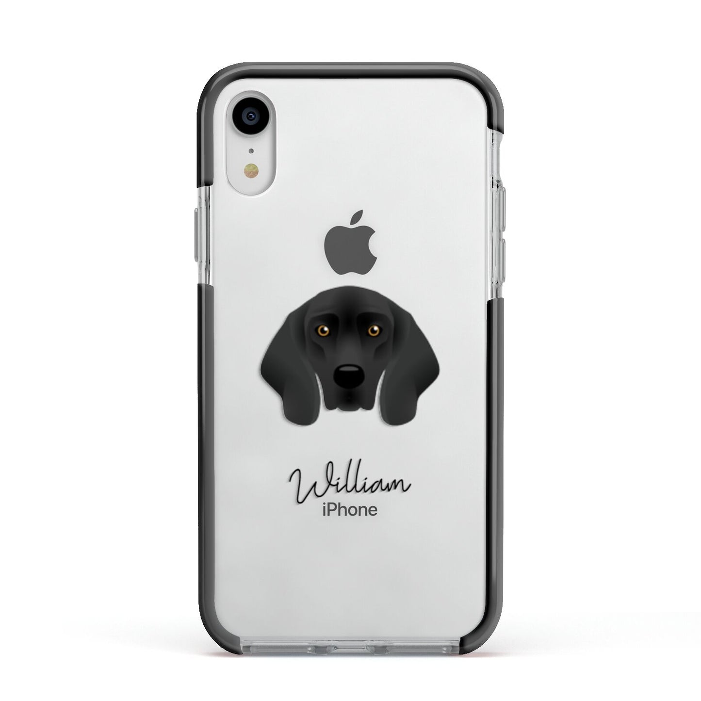 Bavarian Mountain Hound Personalised Apple iPhone XR Impact Case Black Edge on Silver Phone