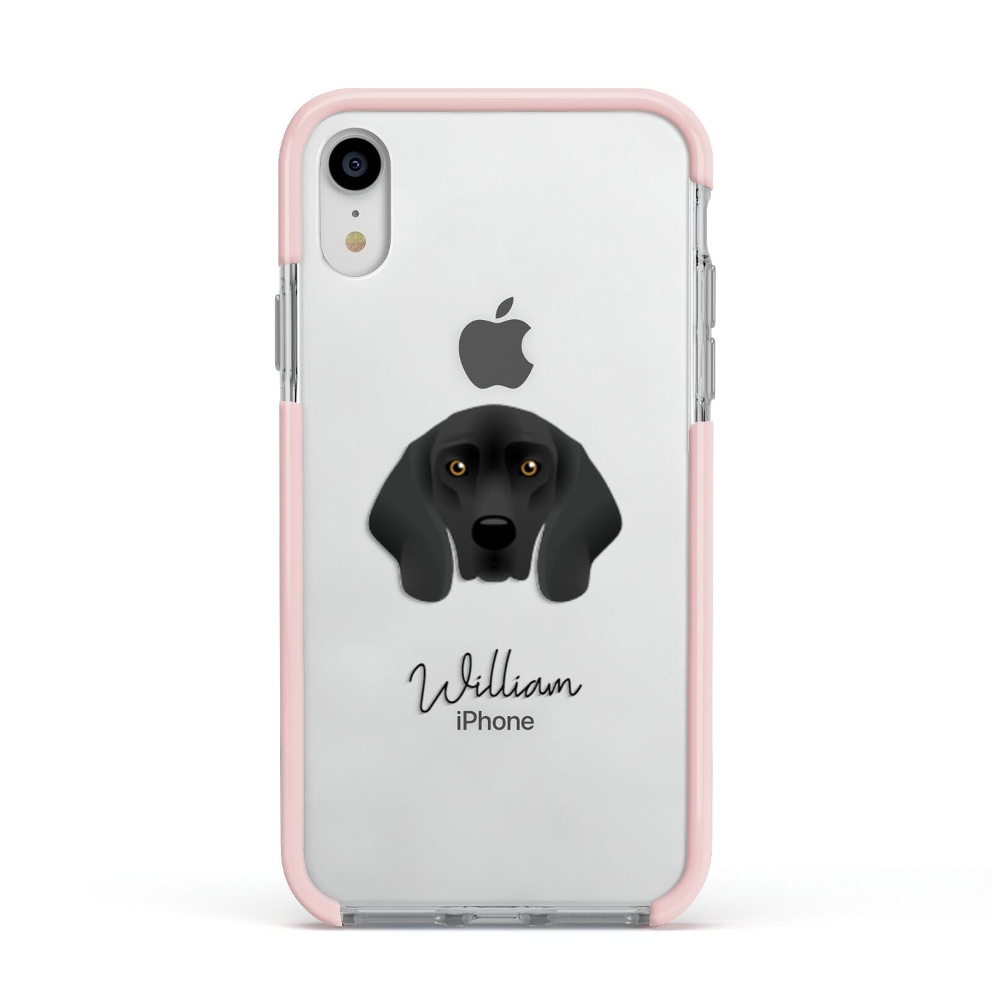 Bavarian Mountain Hound Personalised Apple iPhone XR Impact Case Pink Edge on Silver Phone