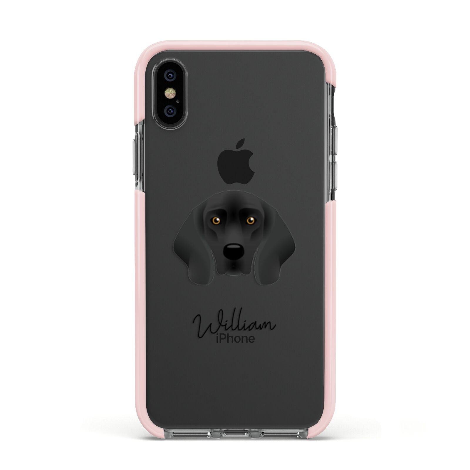 Bavarian Mountain Hound Personalised Apple iPhone Xs Impact Case Pink Edge on Black Phone