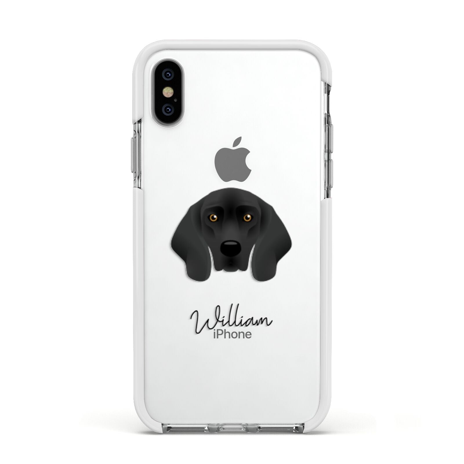 Bavarian Mountain Hound Personalised Apple iPhone Xs Impact Case White Edge on Silver Phone