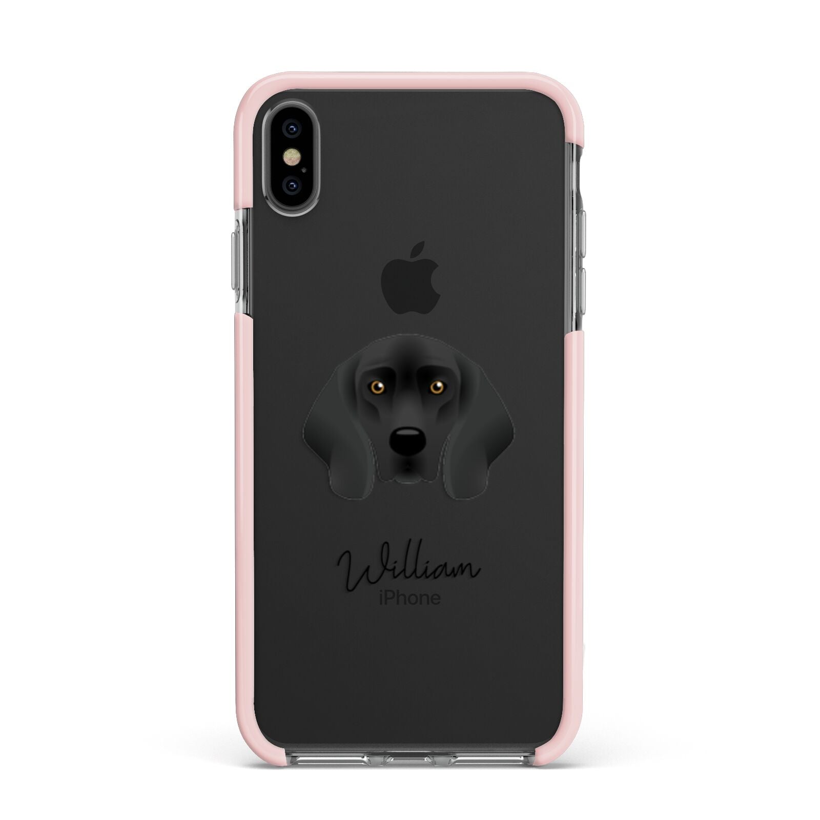 Bavarian Mountain Hound Personalised Apple iPhone Xs Max Impact Case Pink Edge on Black Phone