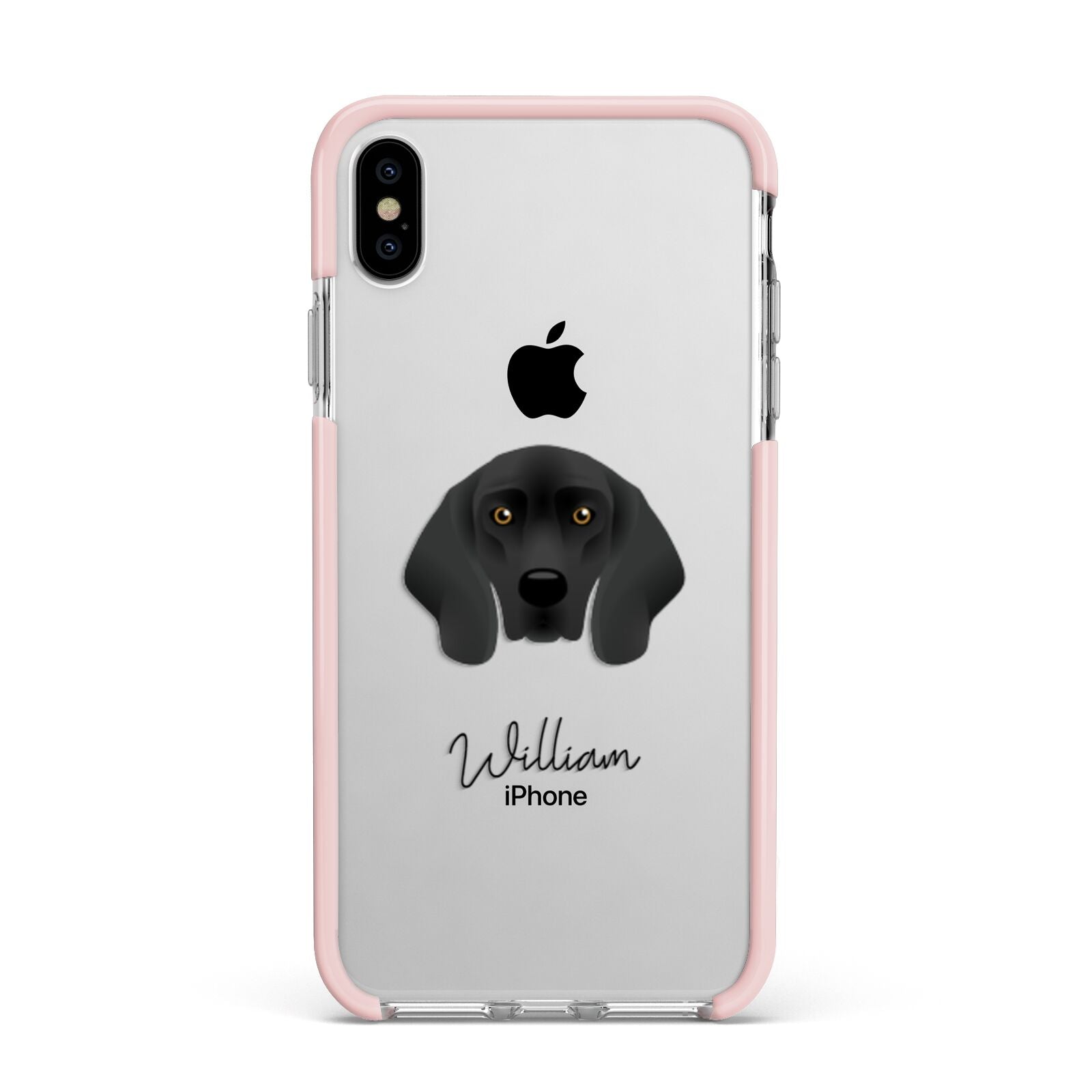 Bavarian Mountain Hound Personalised Apple iPhone Xs Max Impact Case Pink Edge on Silver Phone