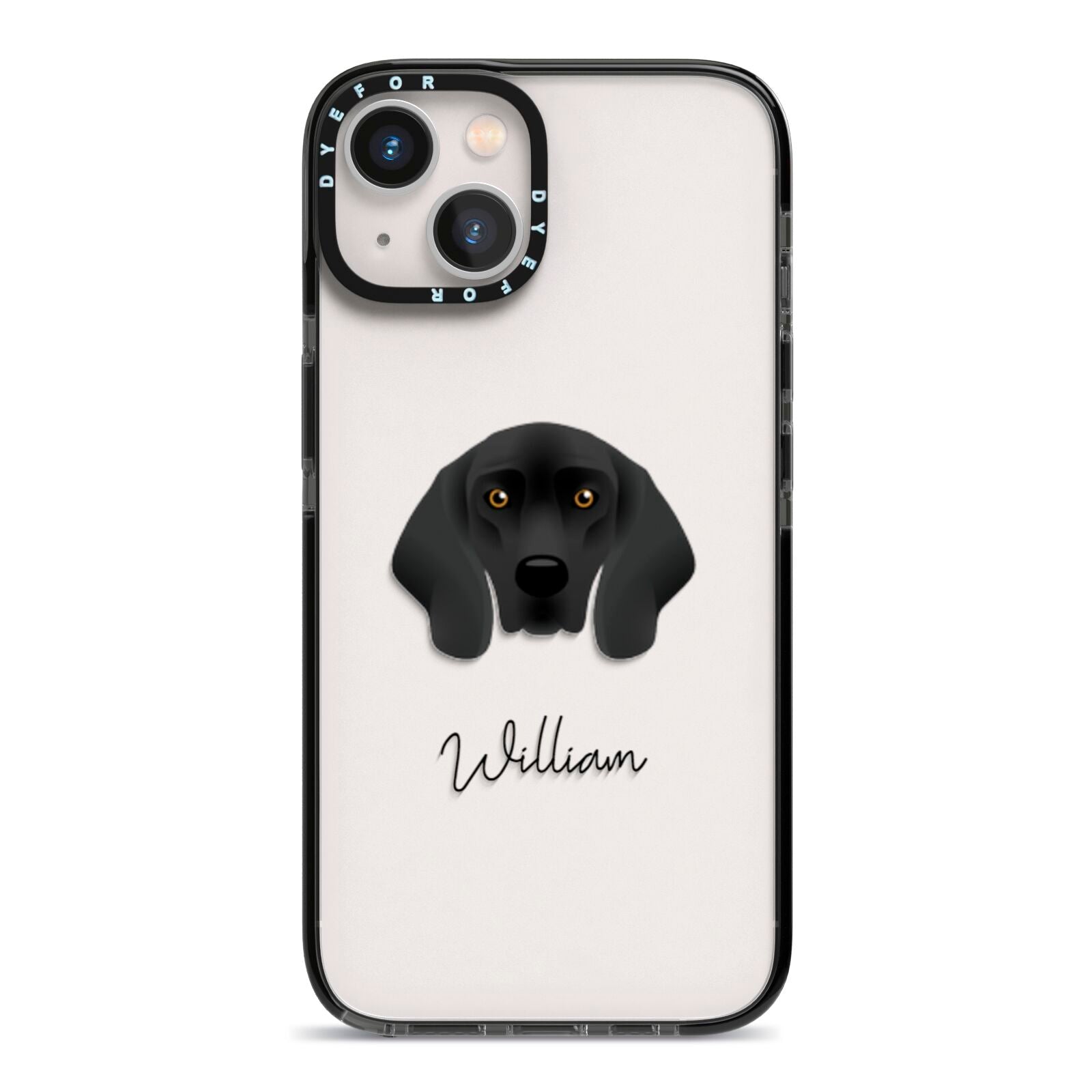 Bavarian Mountain Hound Personalised iPhone 13 Black Impact Case on Silver phone