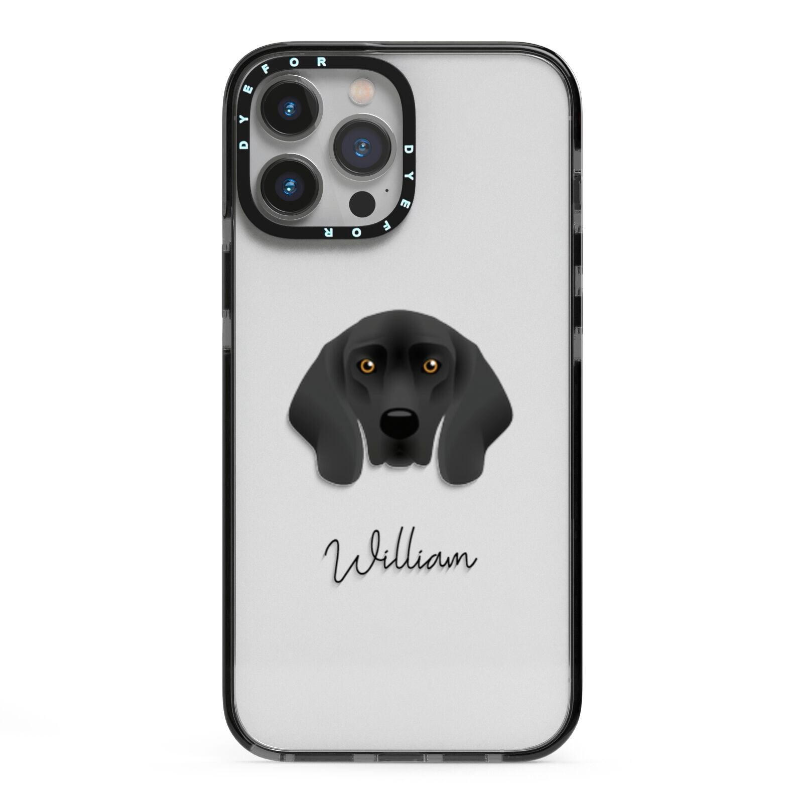 Bavarian Mountain Hound Personalised iPhone 13 Pro Max Black Impact Case on Silver phone