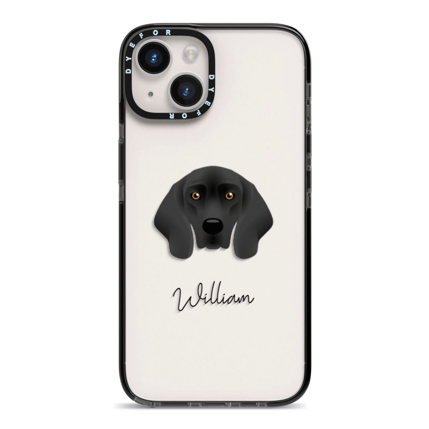 Bavarian Mountain Hound Personalised iPhone 14 Black Impact Case on Silver phone