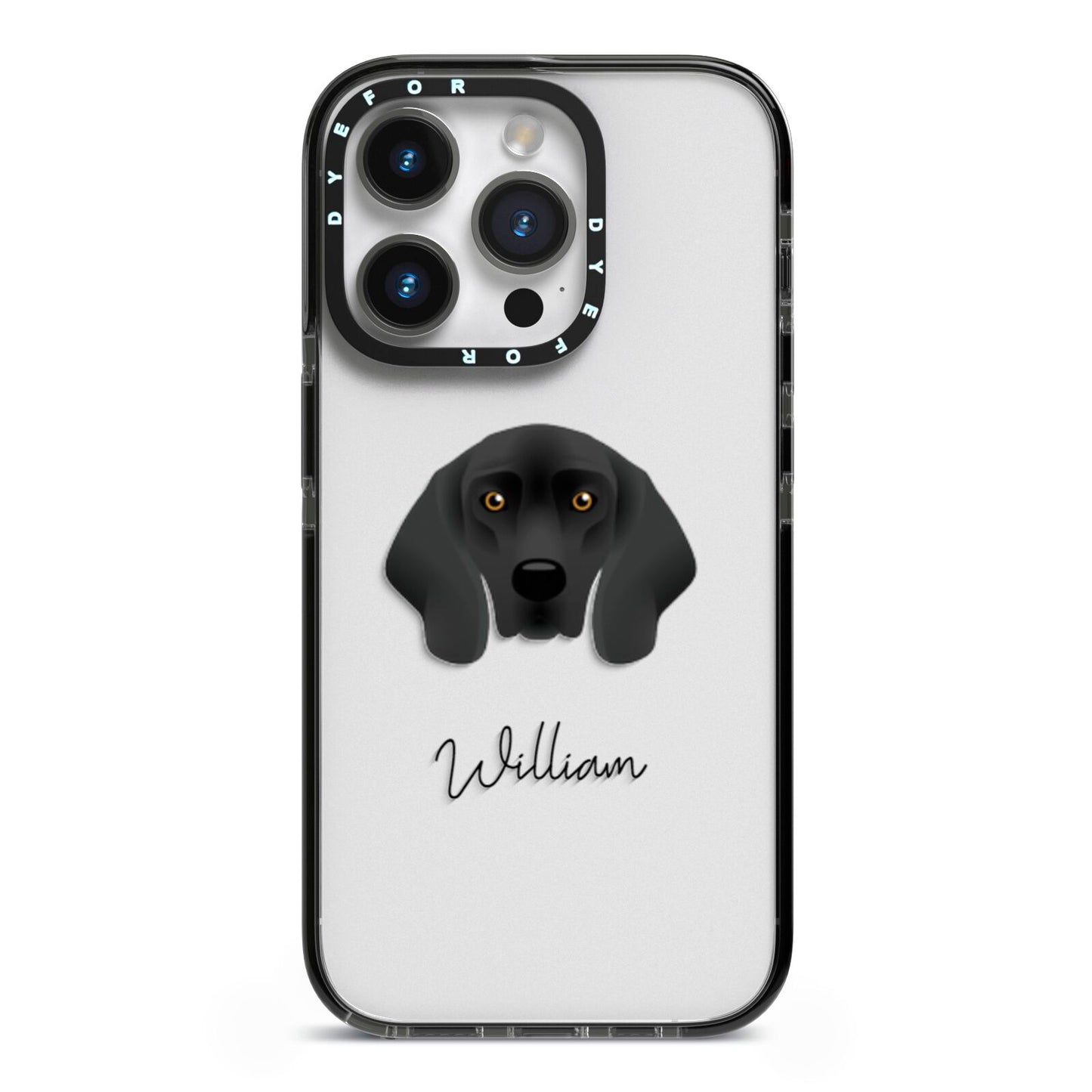 Bavarian Mountain Hound Personalised iPhone 14 Pro Black Impact Case on Silver phone