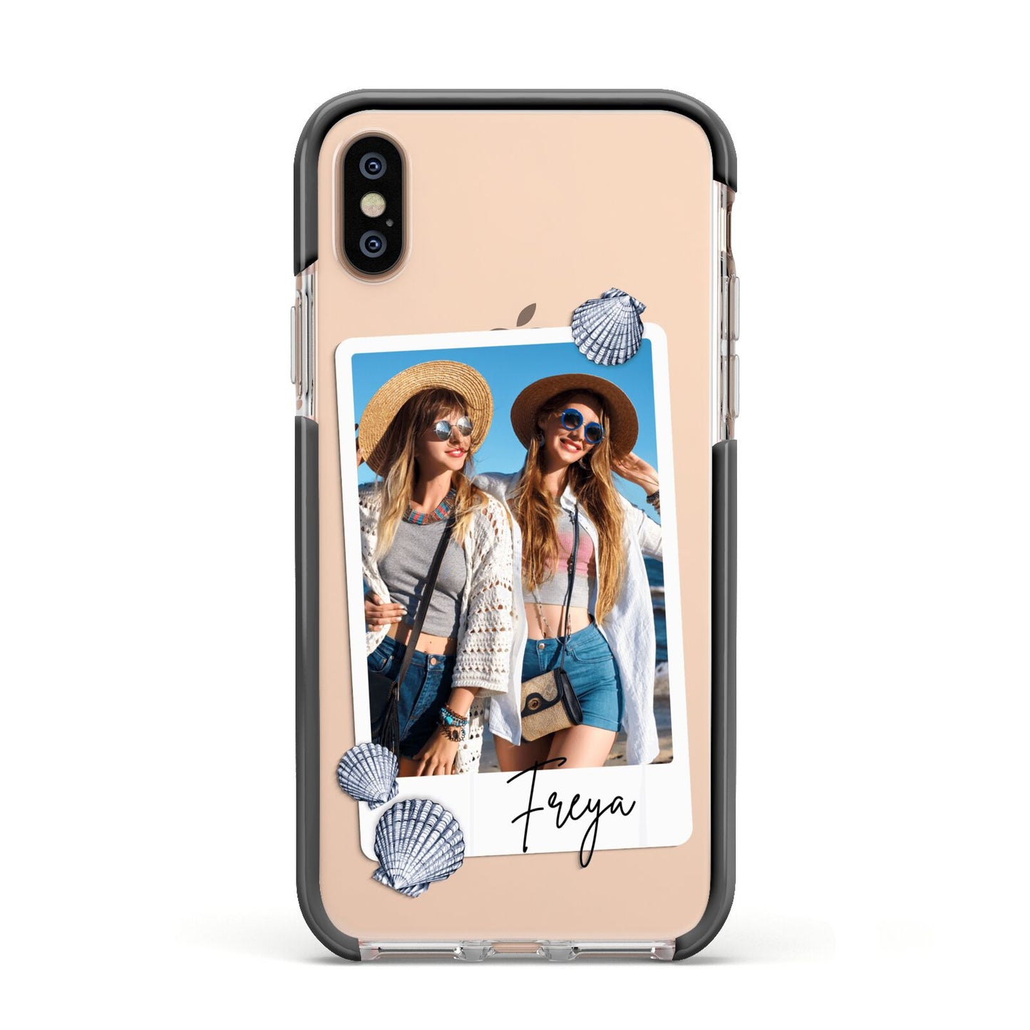 Beach Photo Apple iPhone Xs Impact Case Black Edge on Gold Phone