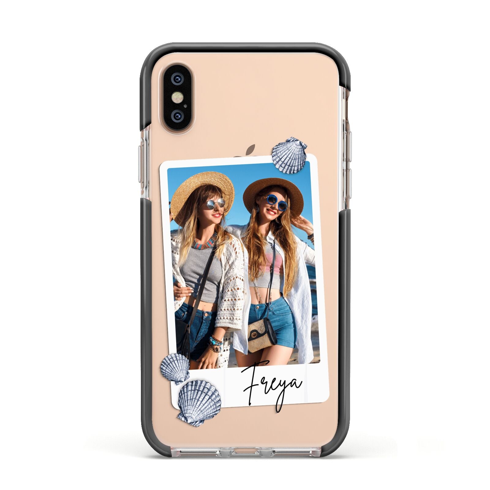 Beach Photo Apple iPhone Xs Impact Case Black Edge on Gold Phone