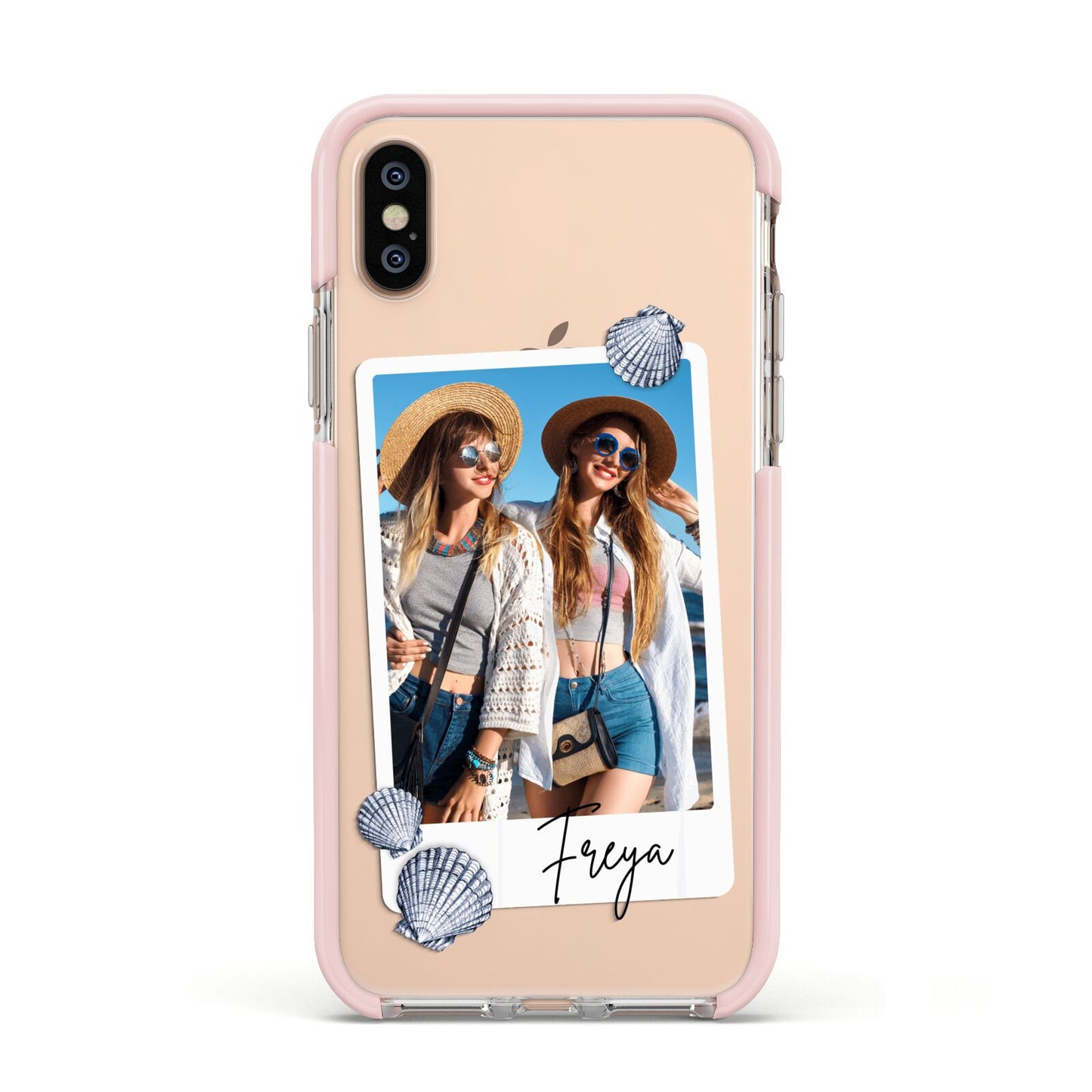 Beach Photo Apple iPhone Xs Impact Case Pink Edge on Gold Phone