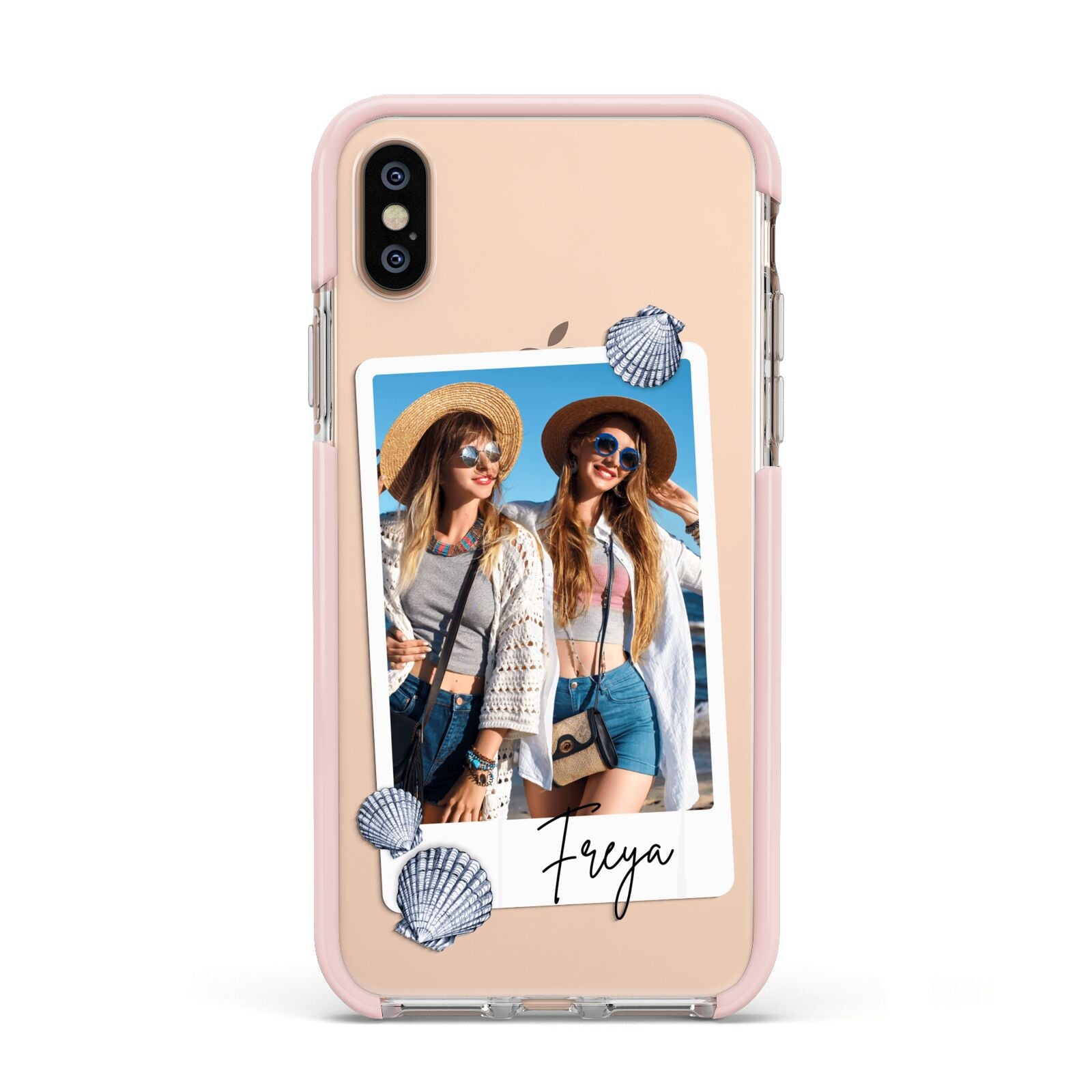 Beach Photo Apple iPhone Xs Impact Case Pink Edge on Gold Phone