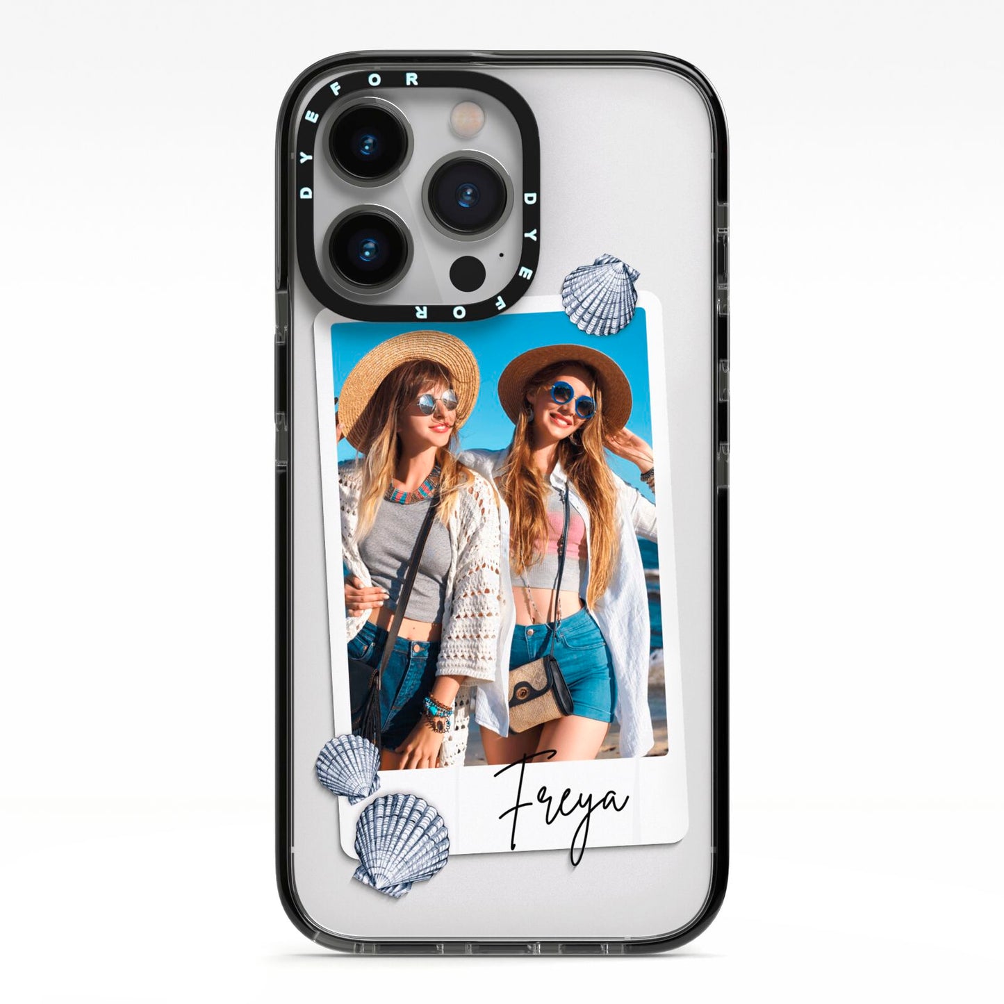 Beach Photo iPhone 13 Pro Black Impact Case on Silver phone