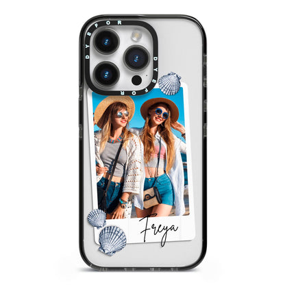 Beach Photo iPhone 14 Pro Black Impact Case on Silver phone