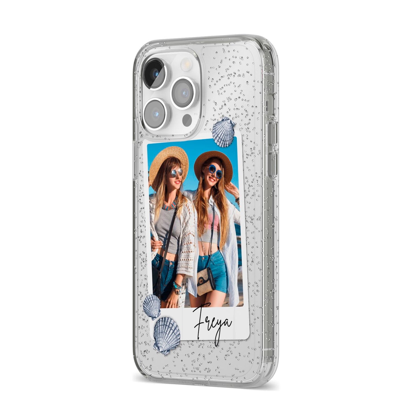 Beach Photo iPhone 14 Pro Max Glitter Tough Case Silver Angled Image