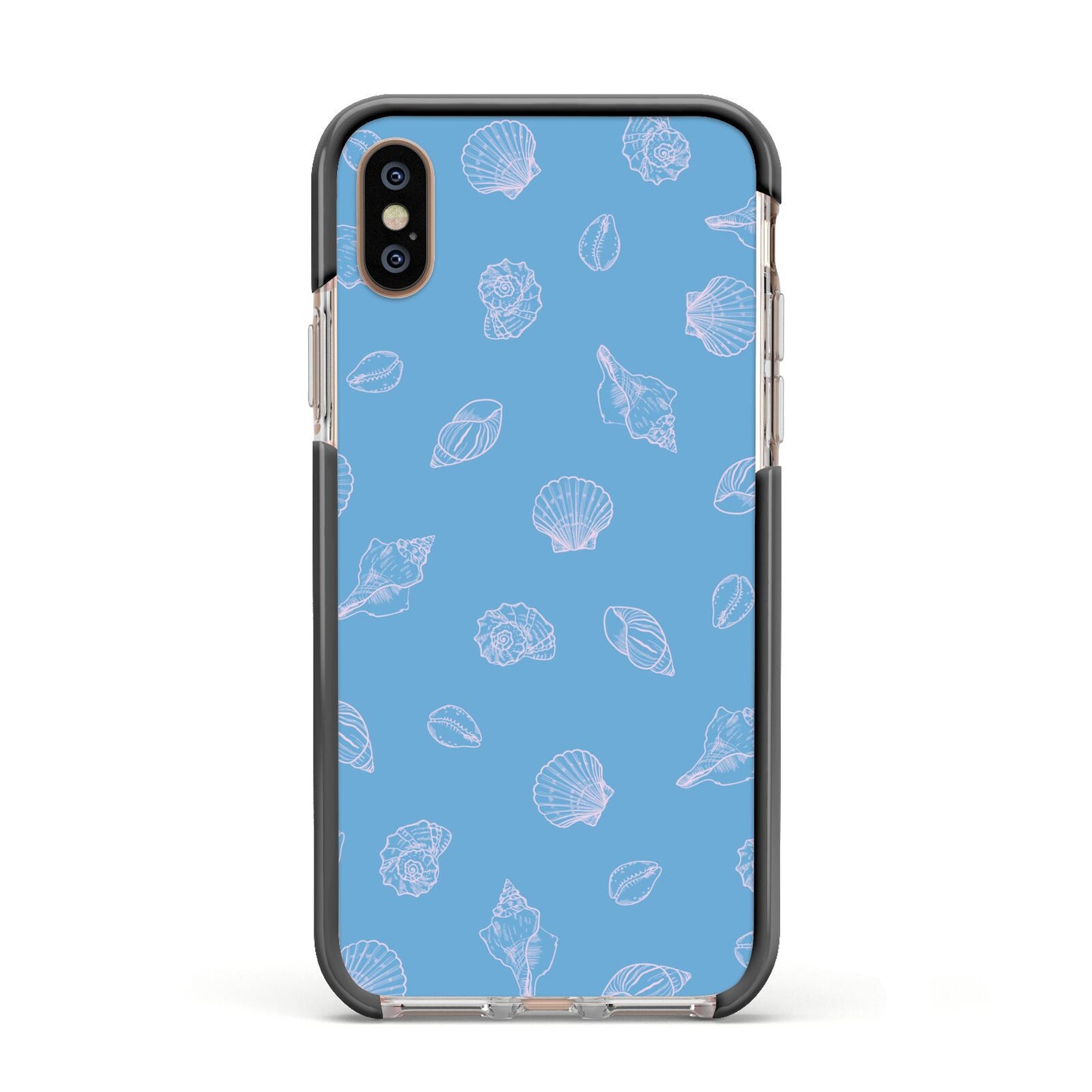 Beach Shell Apple iPhone Xs Impact Case Black Edge on Gold Phone