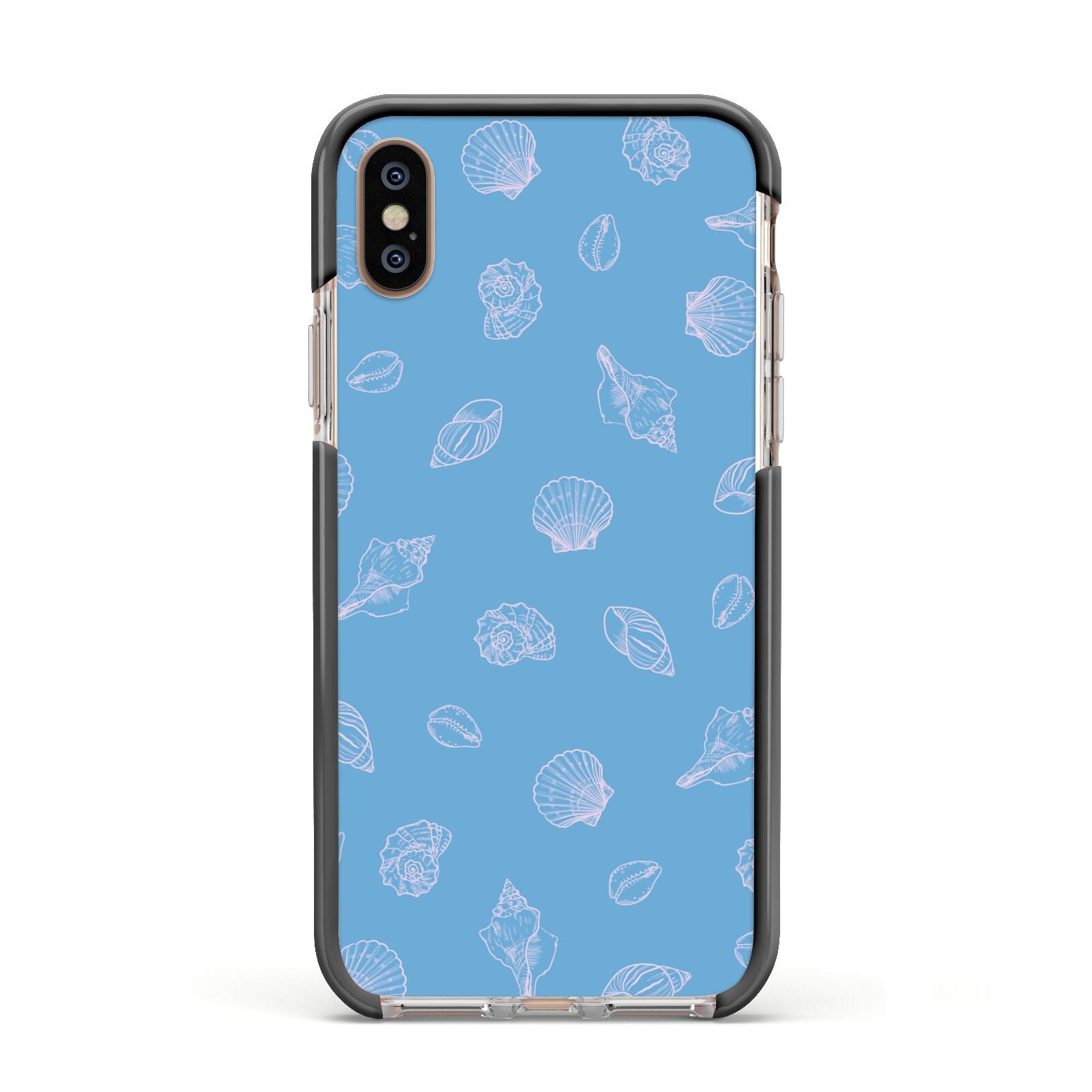 Beach Shell Apple iPhone Xs Impact Case Black Edge on Gold Phone