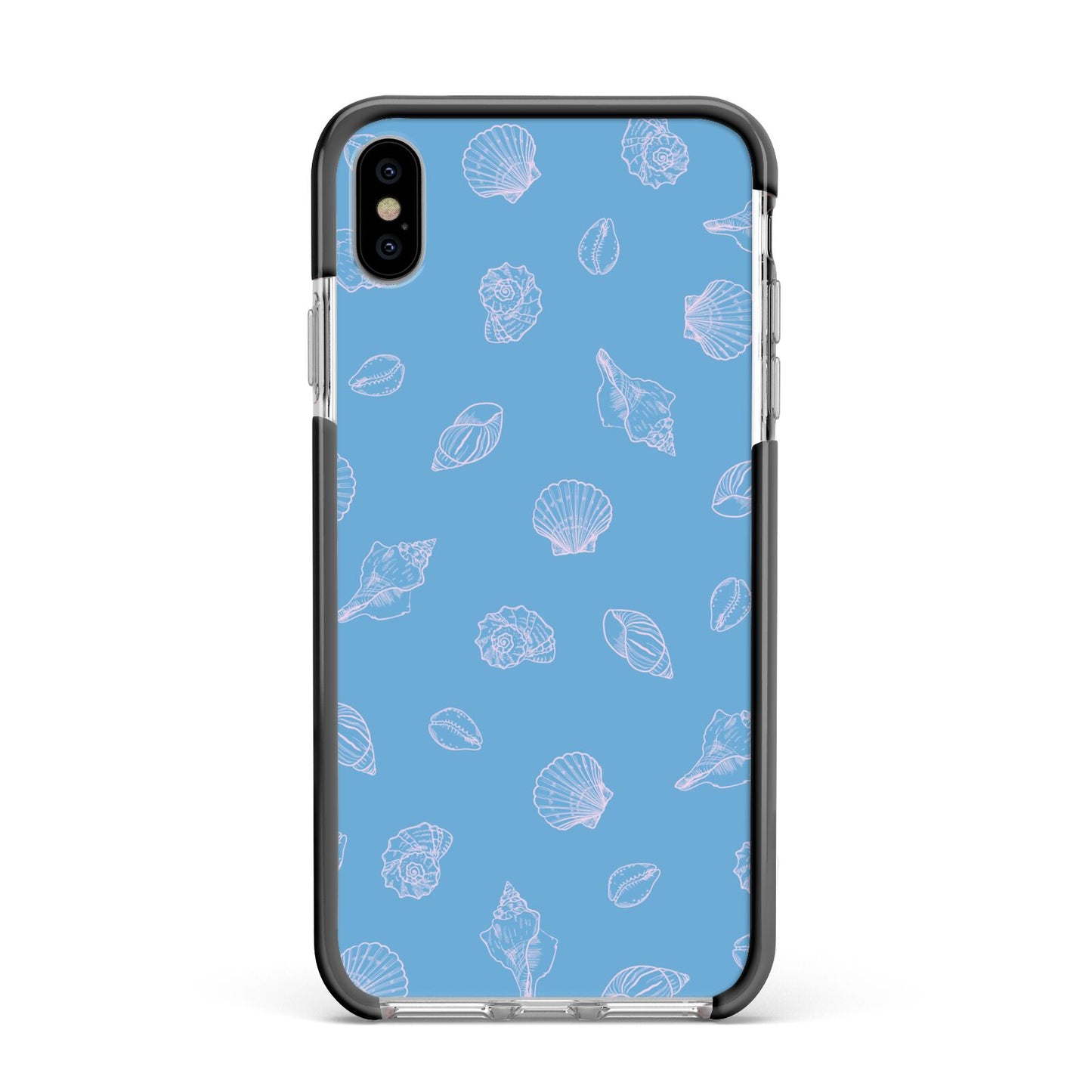 Beach Shell Apple iPhone Xs Max Impact Case Black Edge on Silver Phone
