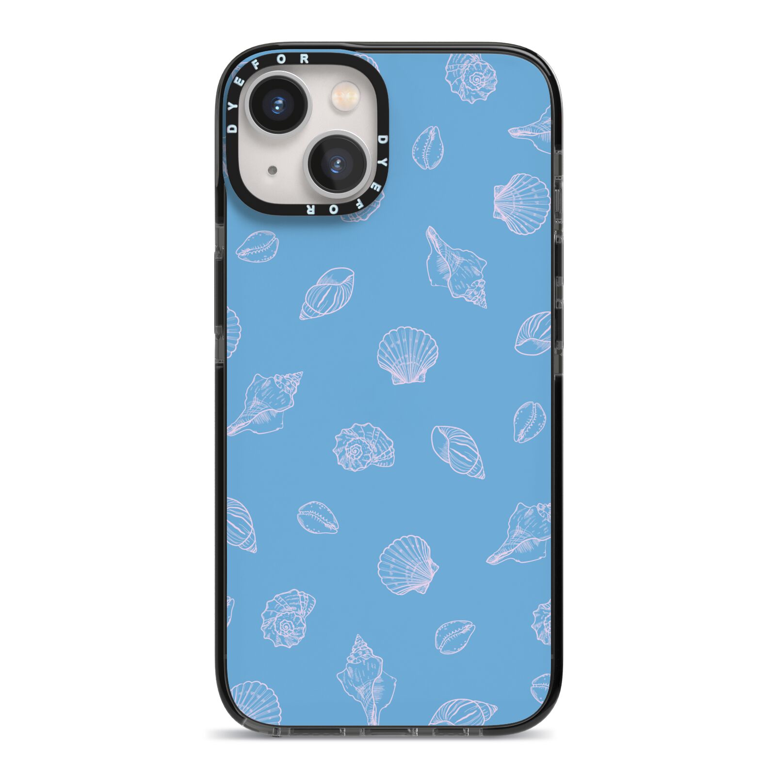 Beach Shell iPhone 13 Black Impact Case on Silver phone