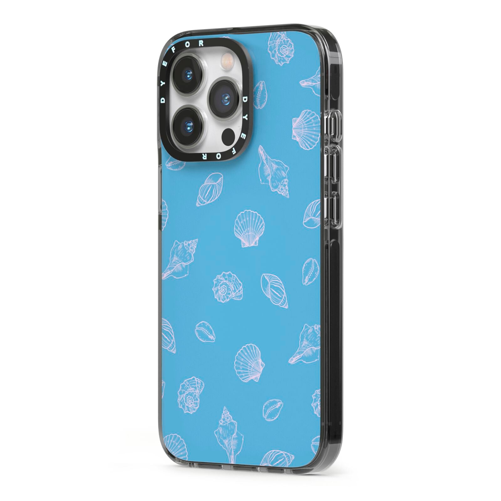 Beach Shell iPhone 13 Pro Black Impact Case Side Angle on Silver phone