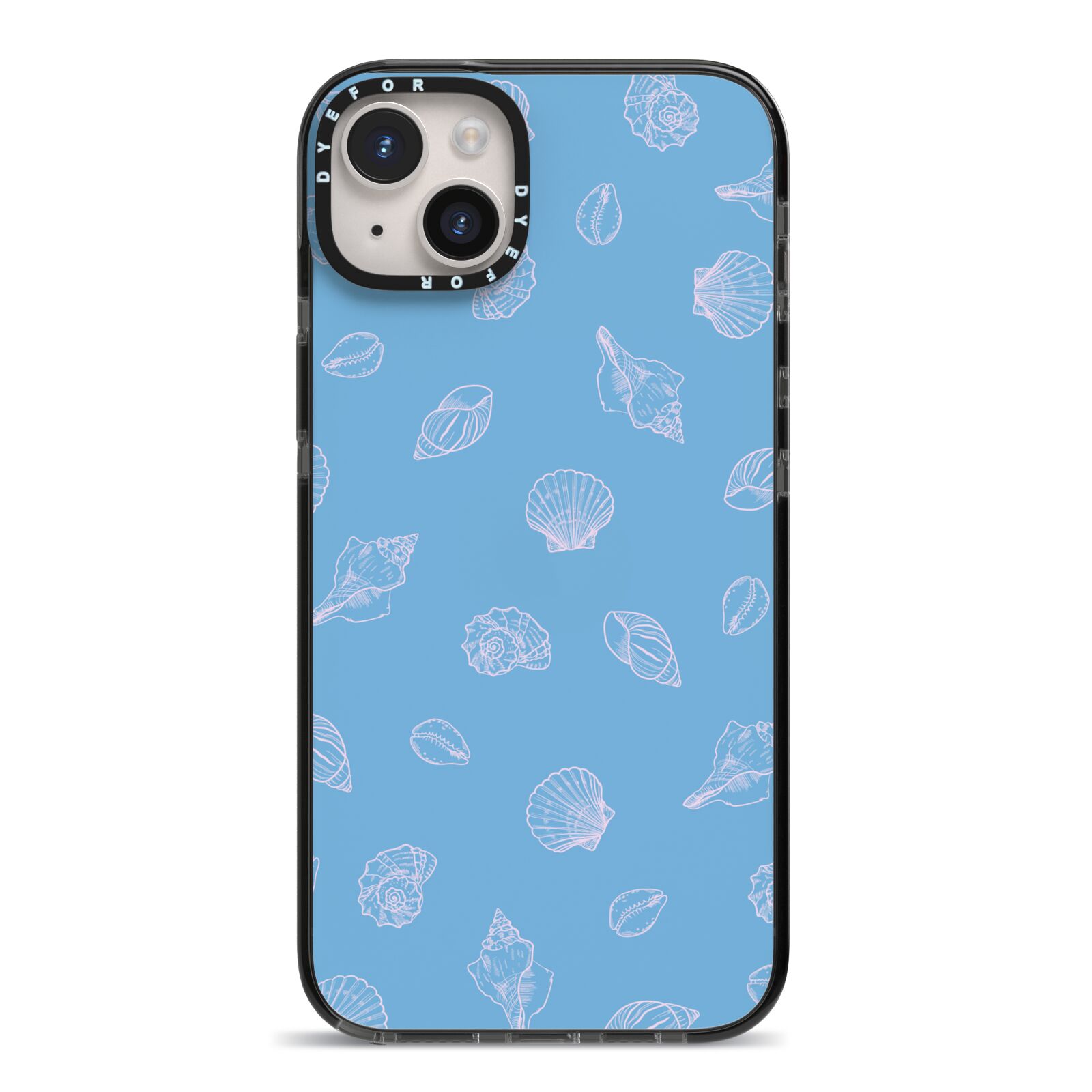Beach Shell iPhone 14 Plus Black Impact Case on Silver phone