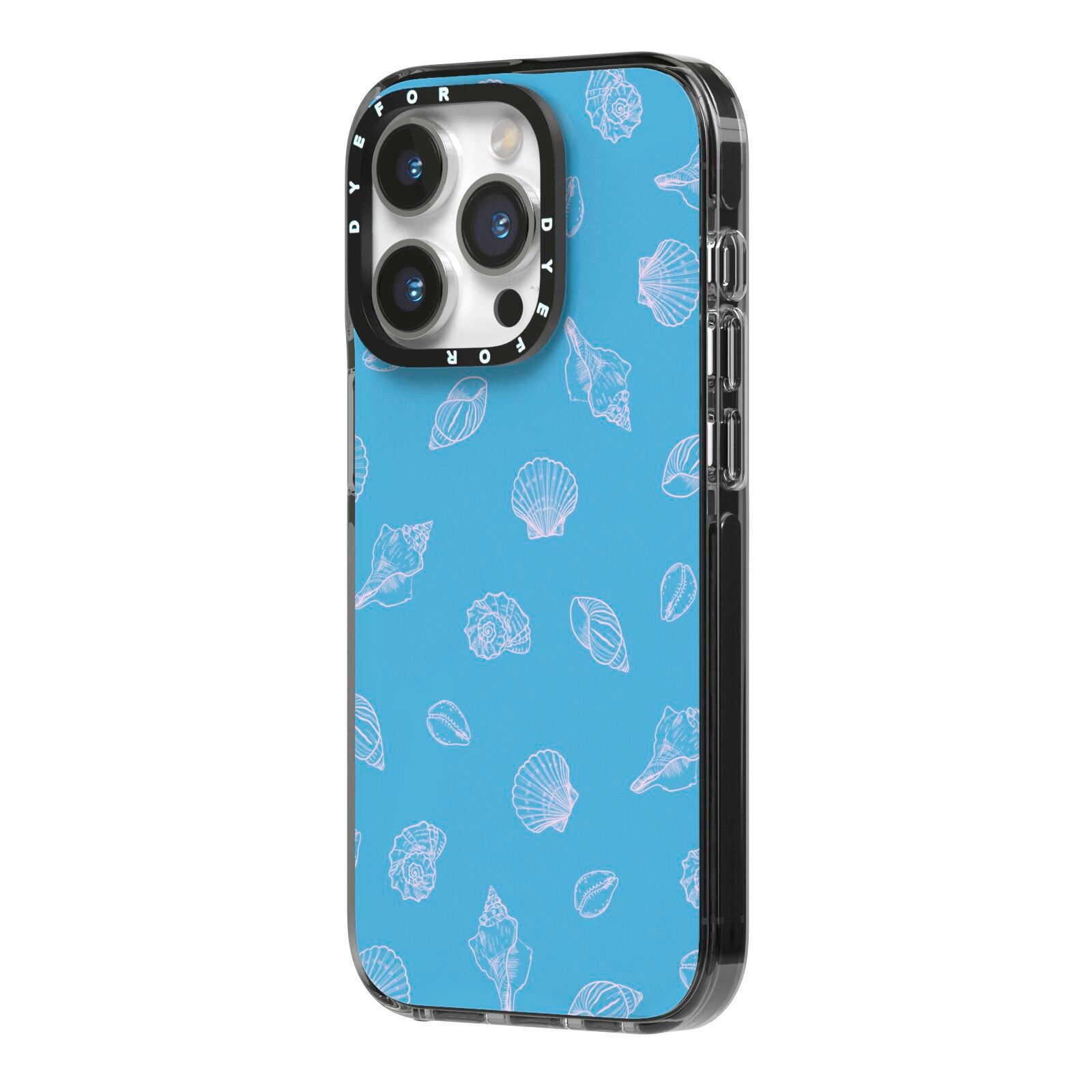 Beach Shell iPhone 14 Pro Black Impact Case Side Angle on Silver phone