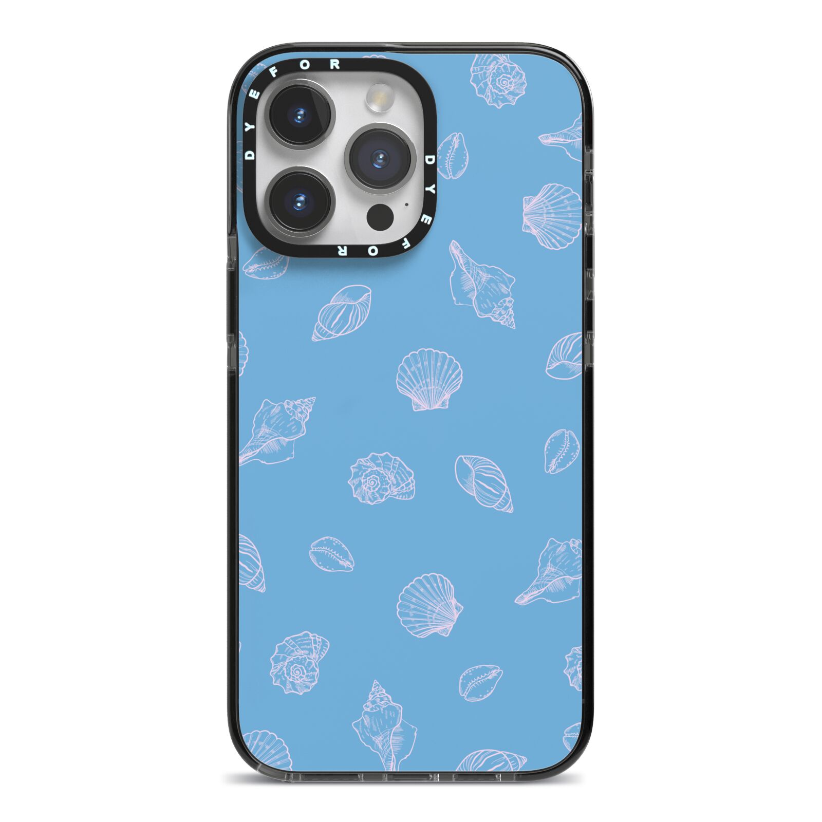 Beach Shell iPhone 14 Pro Max Black Impact Case on Silver phone