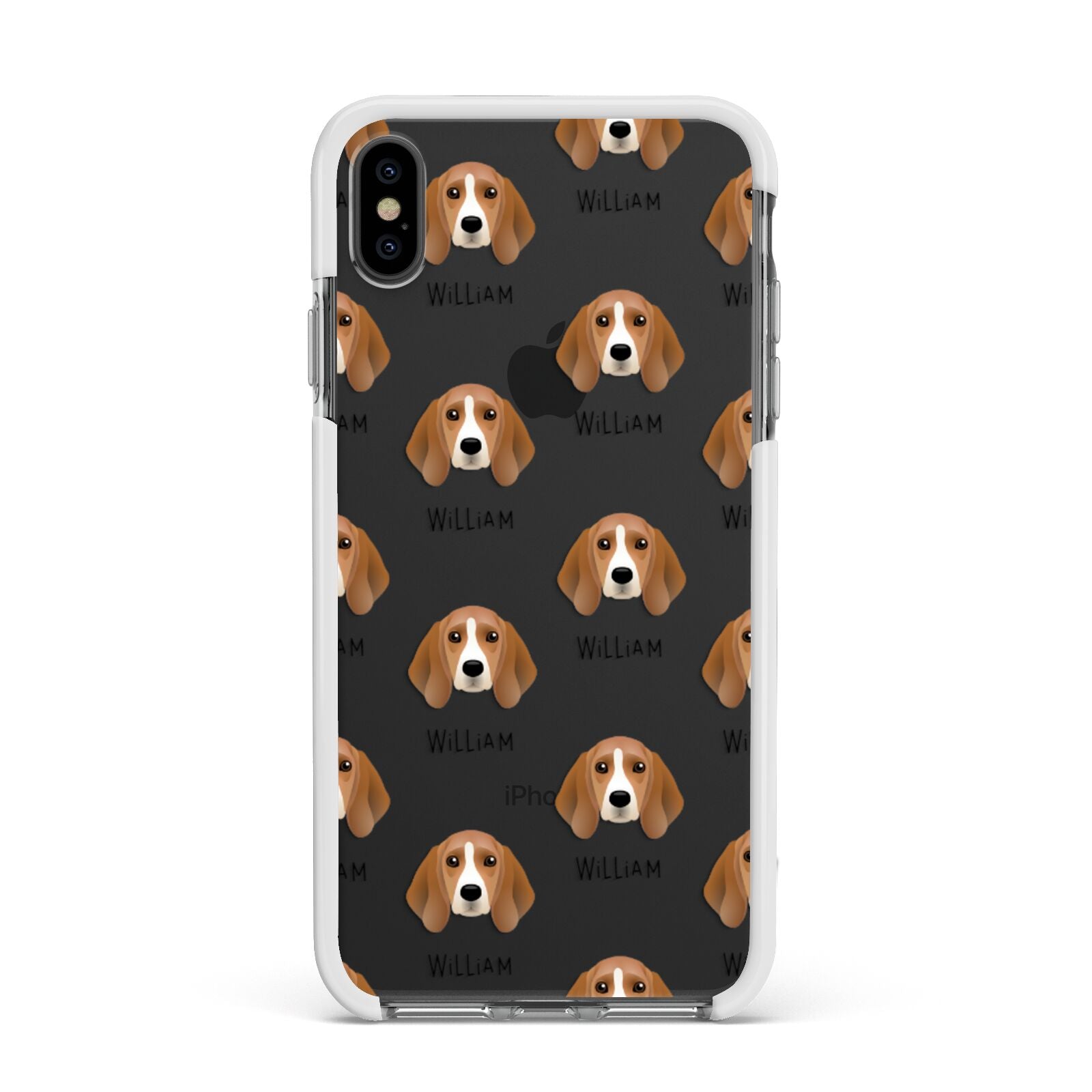 Beagle Icon with Name Apple iPhone Xs Max Impact Case White Edge on Black Phone