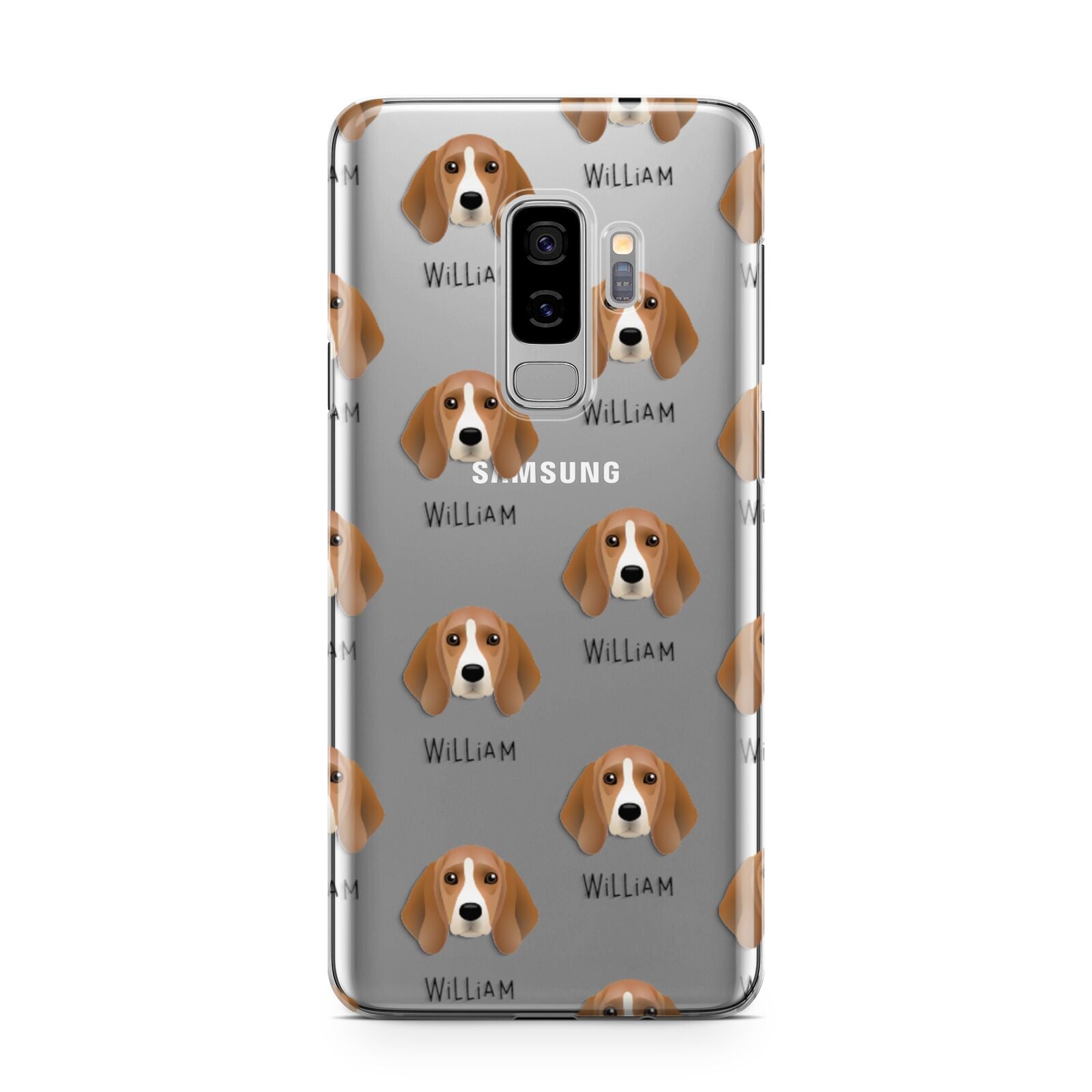 Beagle Icon with Name Samsung Galaxy S9 Plus Case on Silver phone