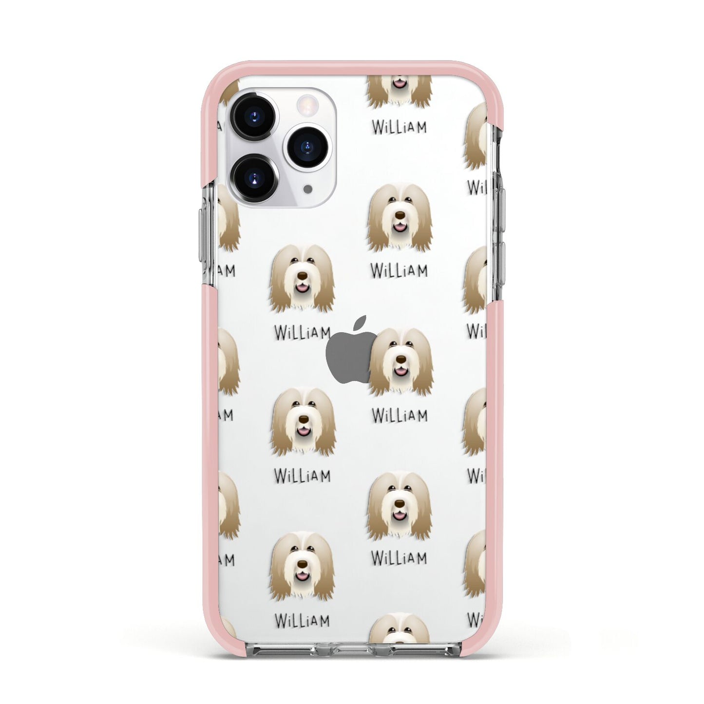 Bearded Collie Icon with Name Apple iPhone 11 Pro in Silver with Pink Impact Case