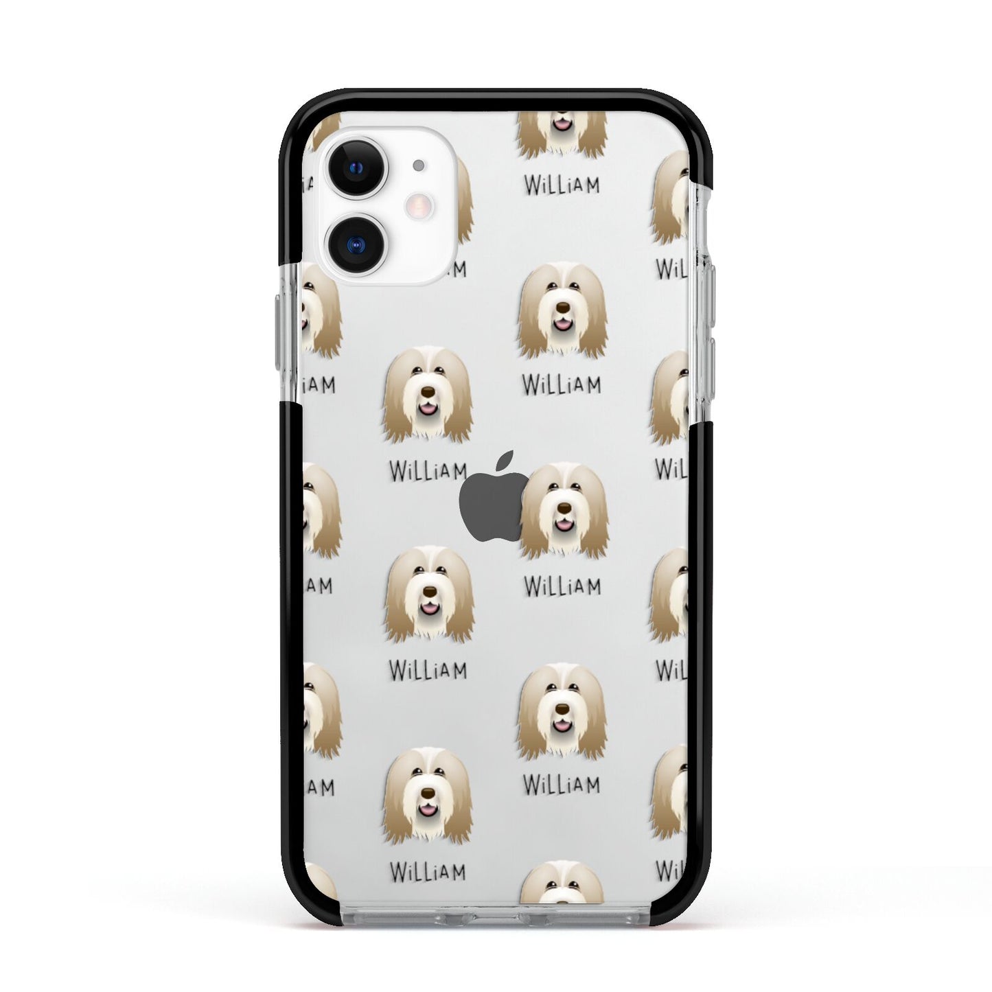 Bearded Collie Icon with Name Apple iPhone 11 in White with Black Impact Case