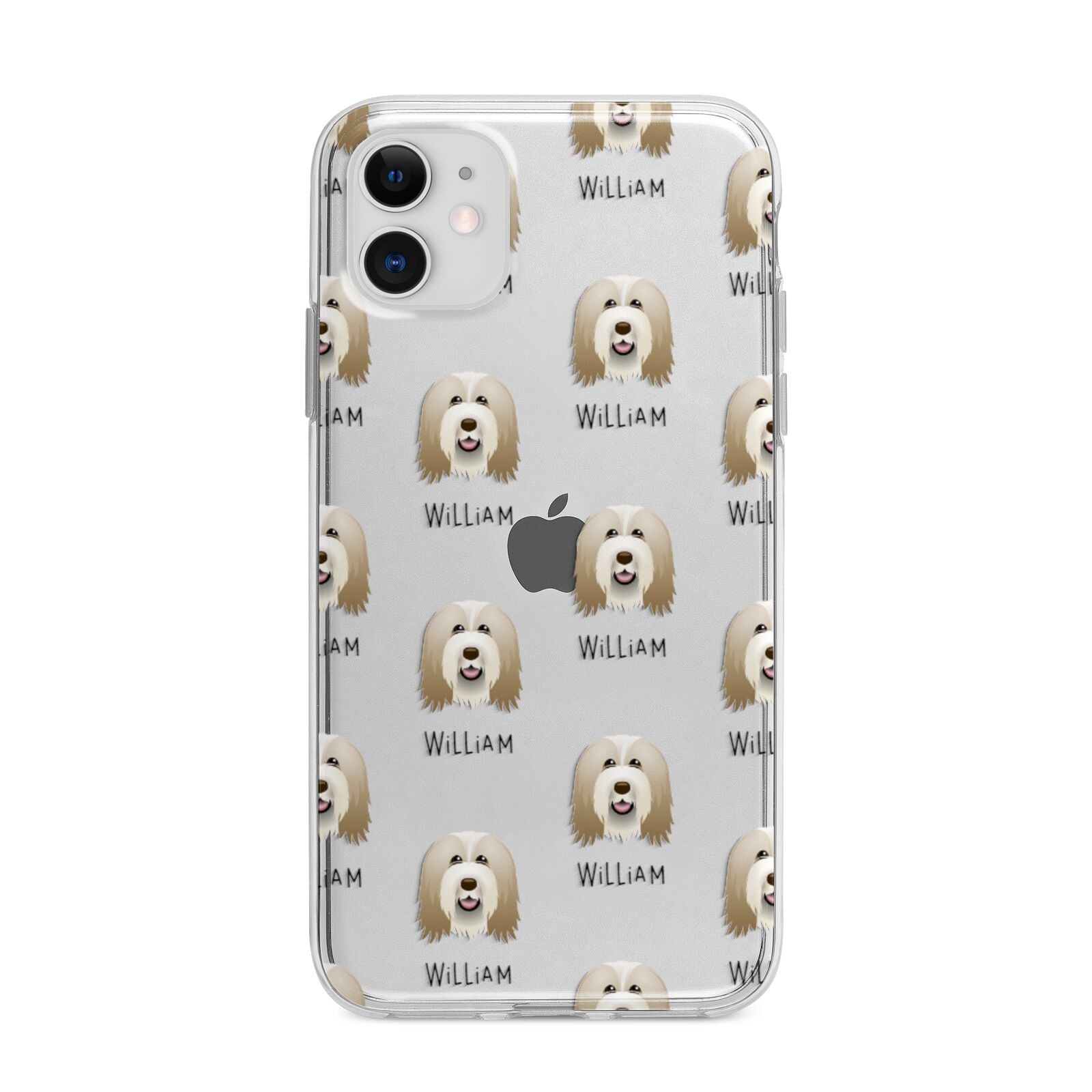 Bearded Collie Icon with Name Apple iPhone 11 in White with Bumper Case